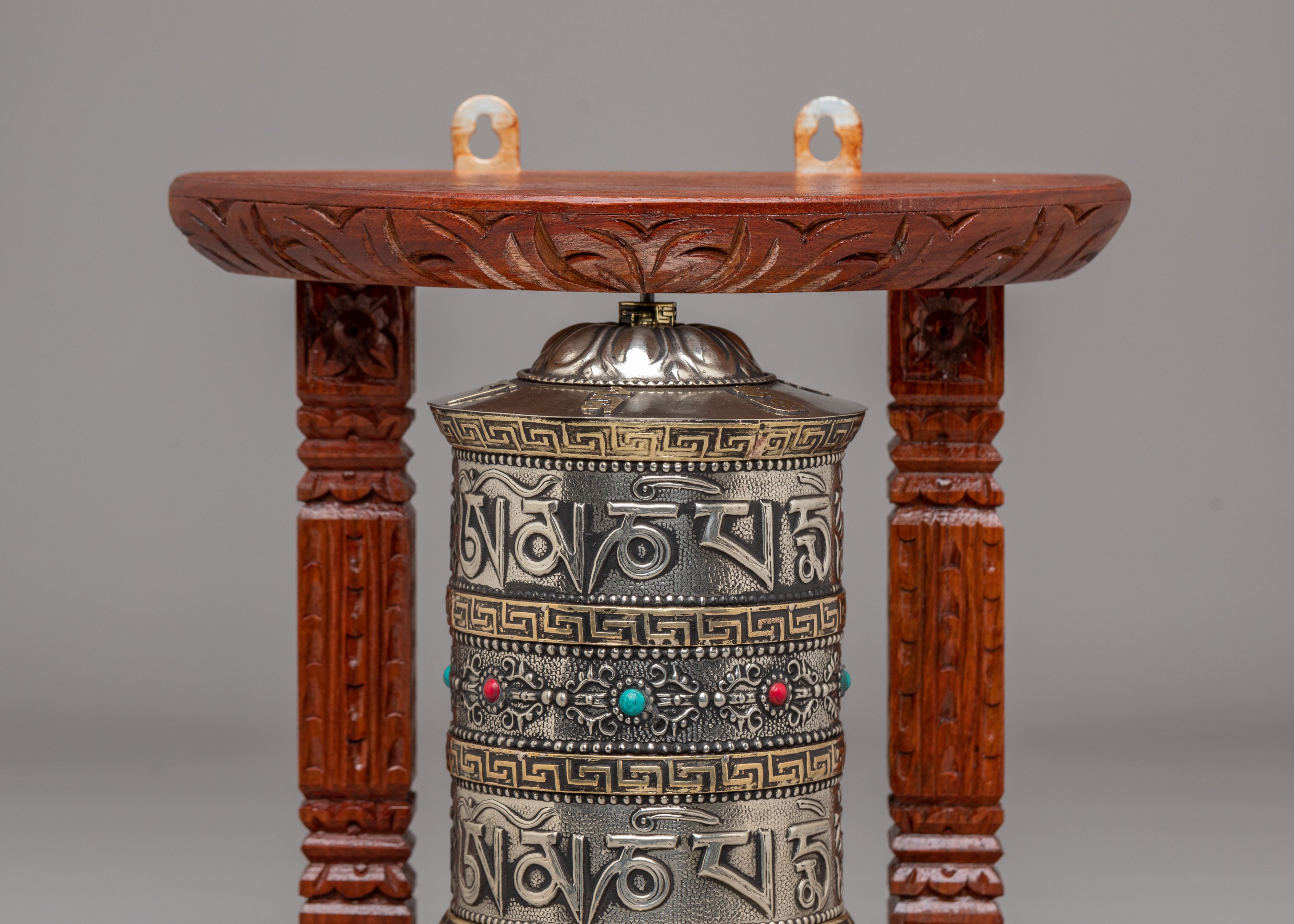 Decorative Prayer Wheel With Stand | Handcrafted Mantra Spinning Wheel