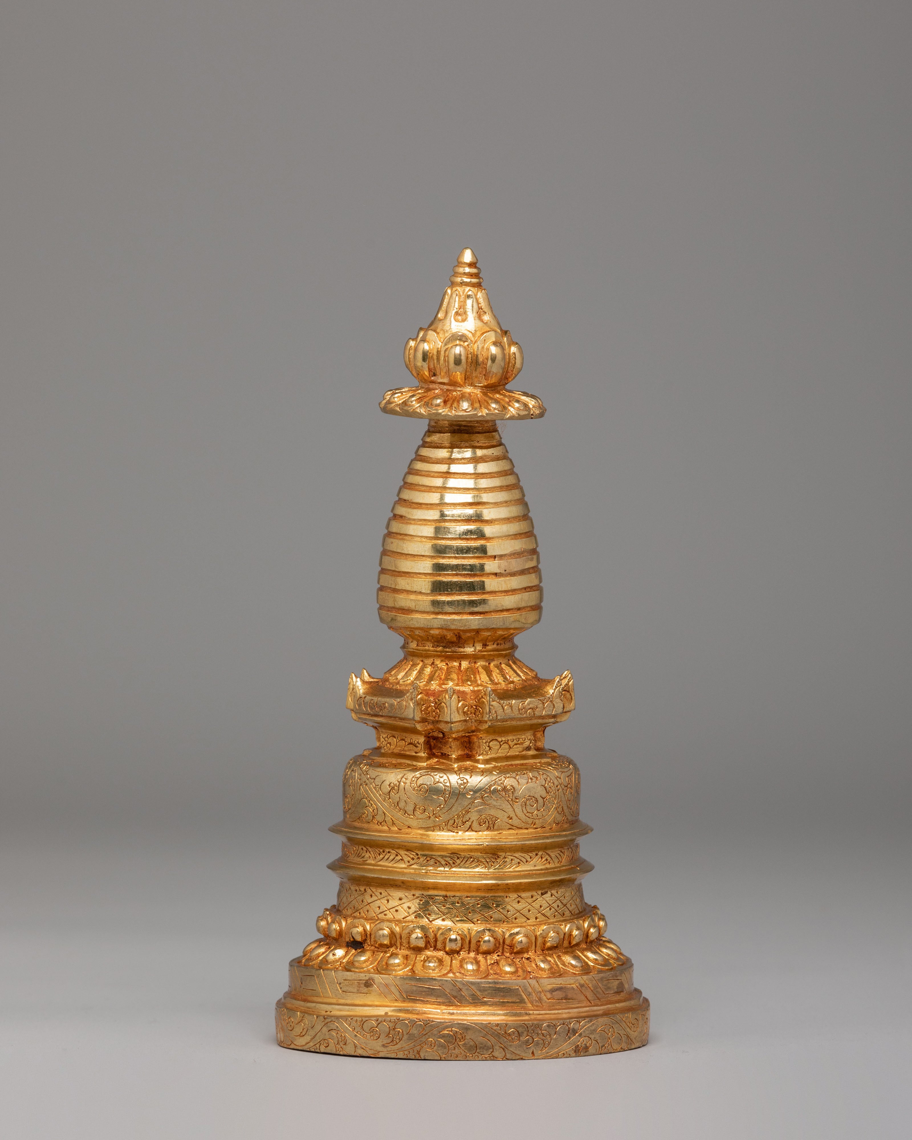 Gold-Plated Ritual Kadampa Stupa | Sacred Tibetan Buddhist Altar Statue