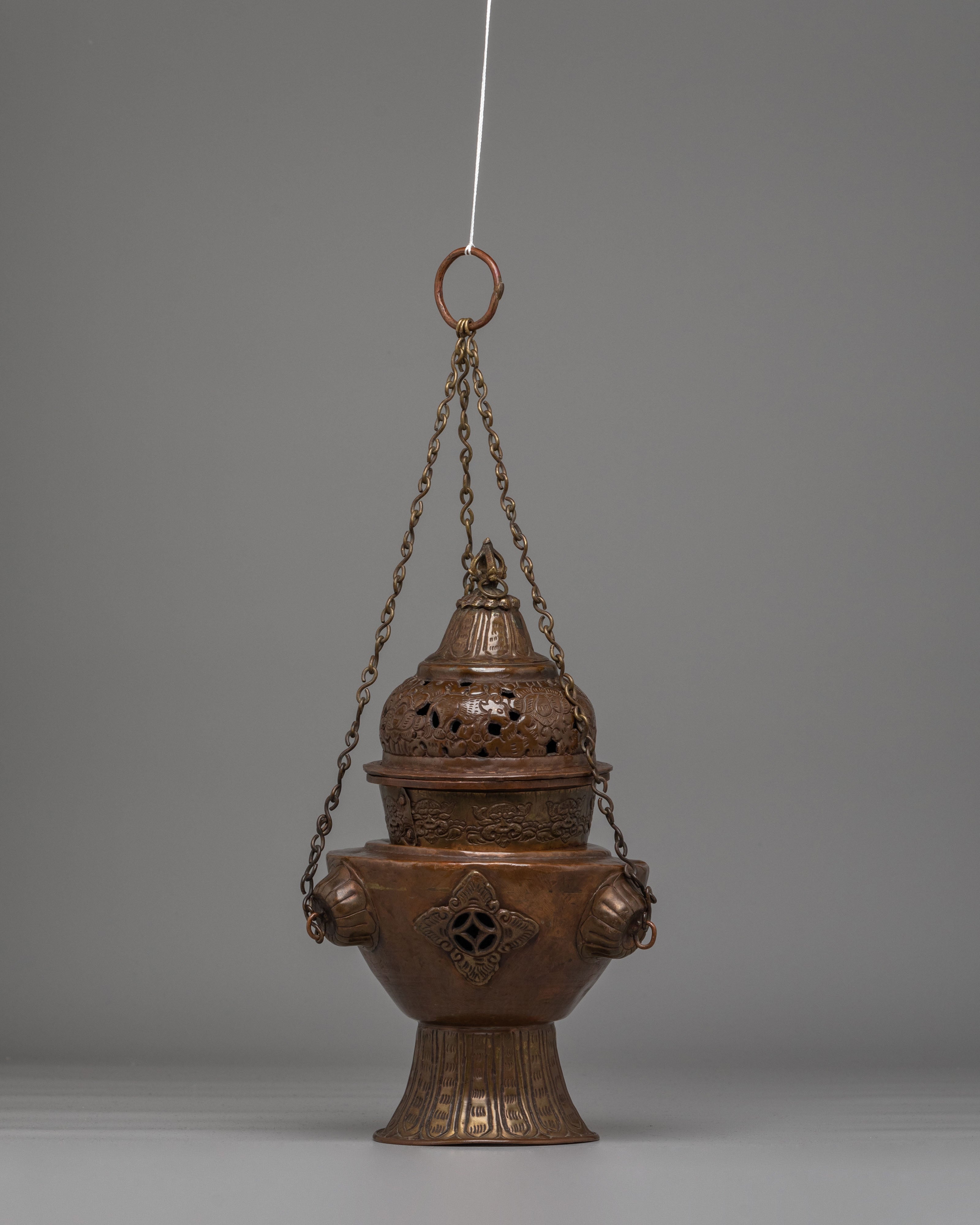 Traditional Buddhist Hanging Incense Burner | Oxidized Copper for Altar and Meditation