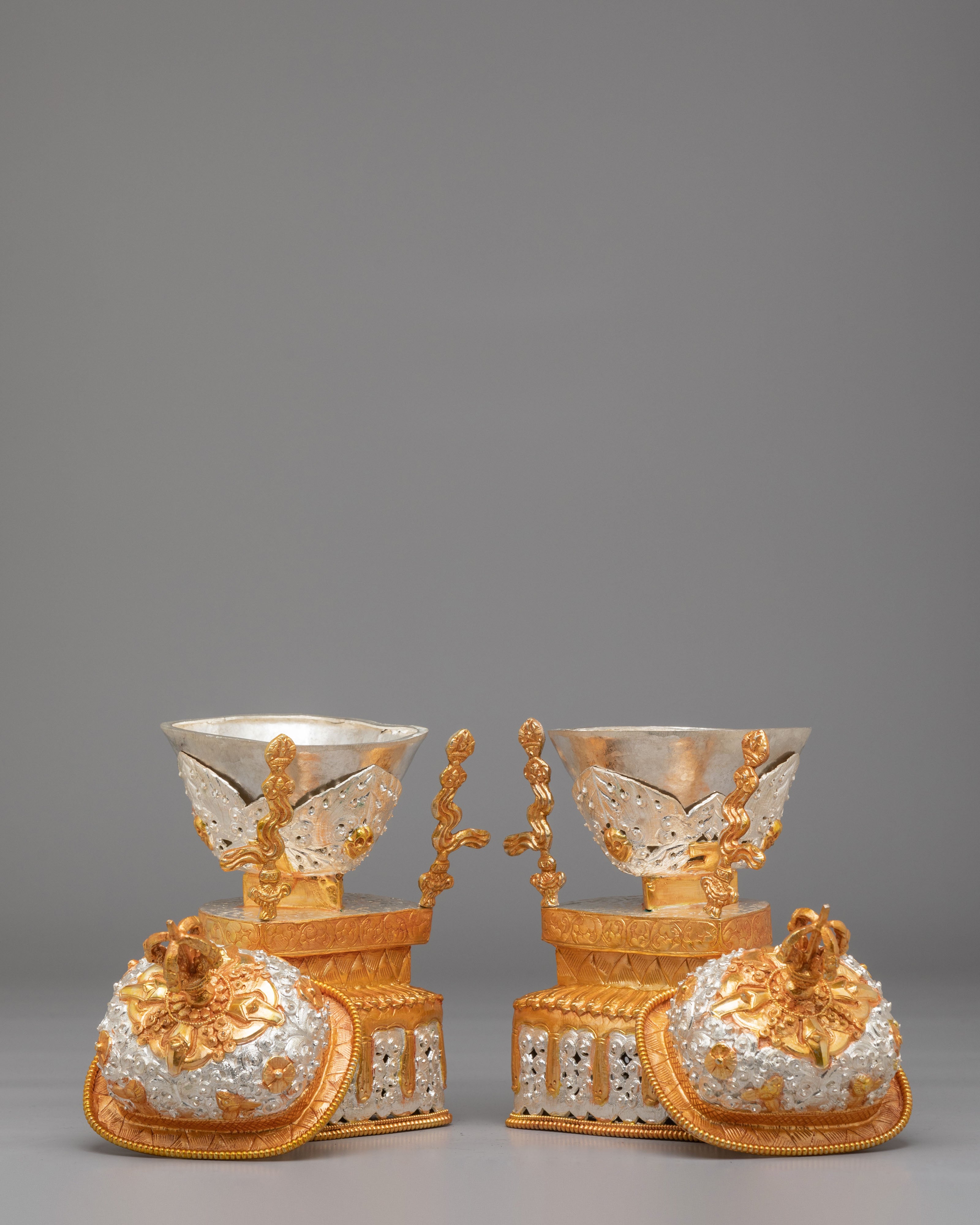Buddhist Ritual Kapala Set | Gold and Silver Plated Vessels