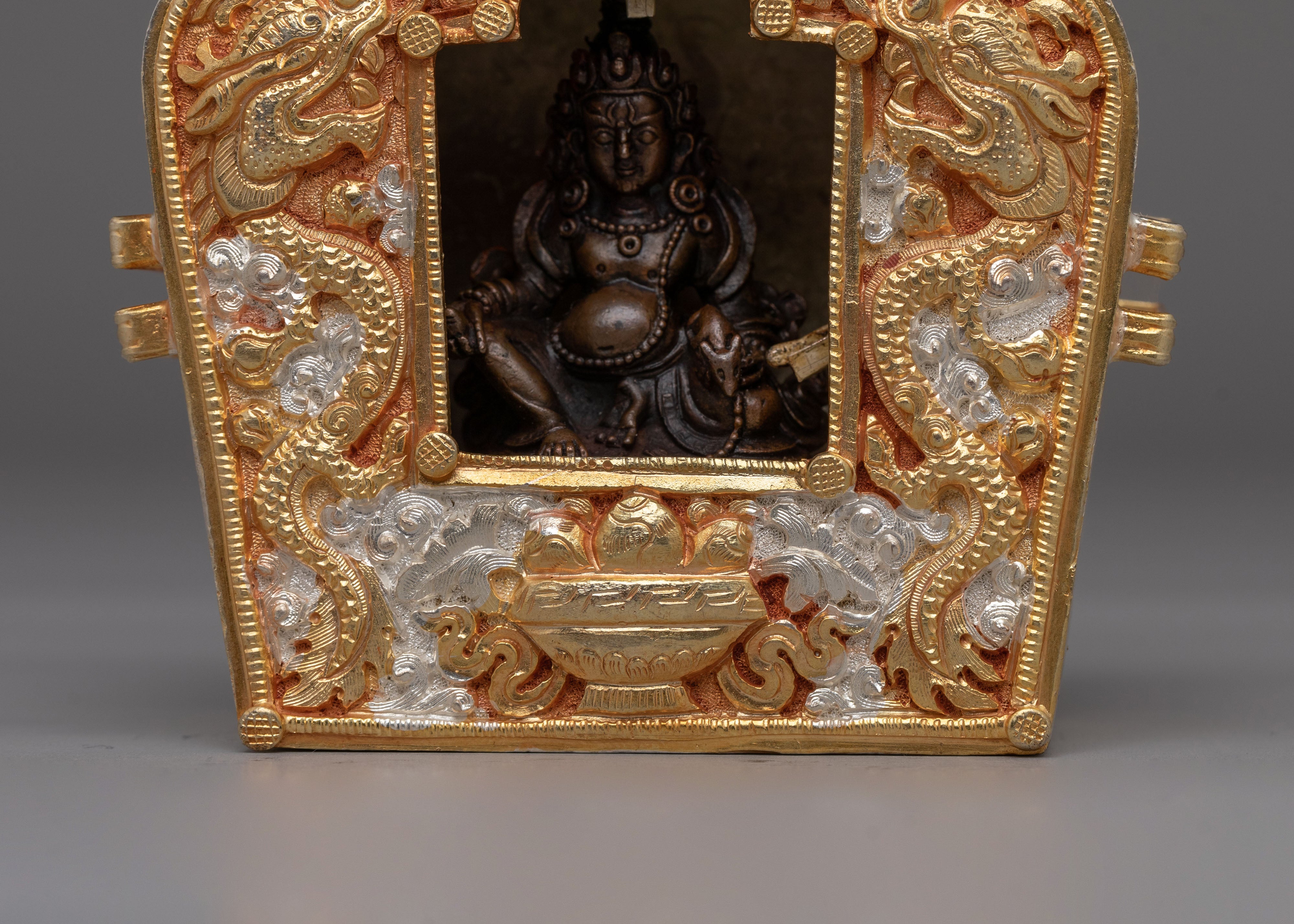 Traditional Altar Ghau Box | Tibetan Prayer Shrine with Dragon Design