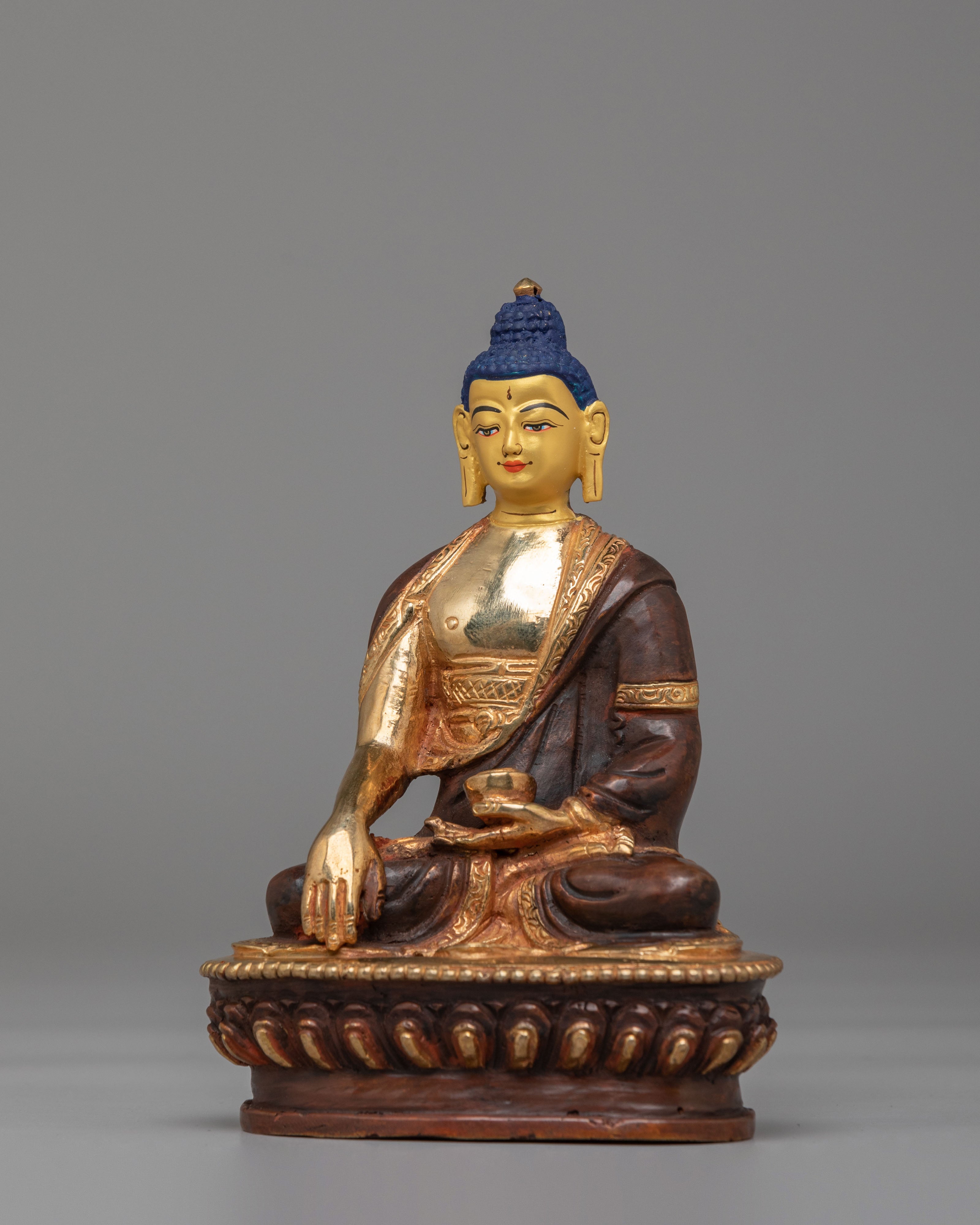 Sacred Tibetan Shakyamuni Buddha Statue | Gold Plated Copper Buddhist Figure