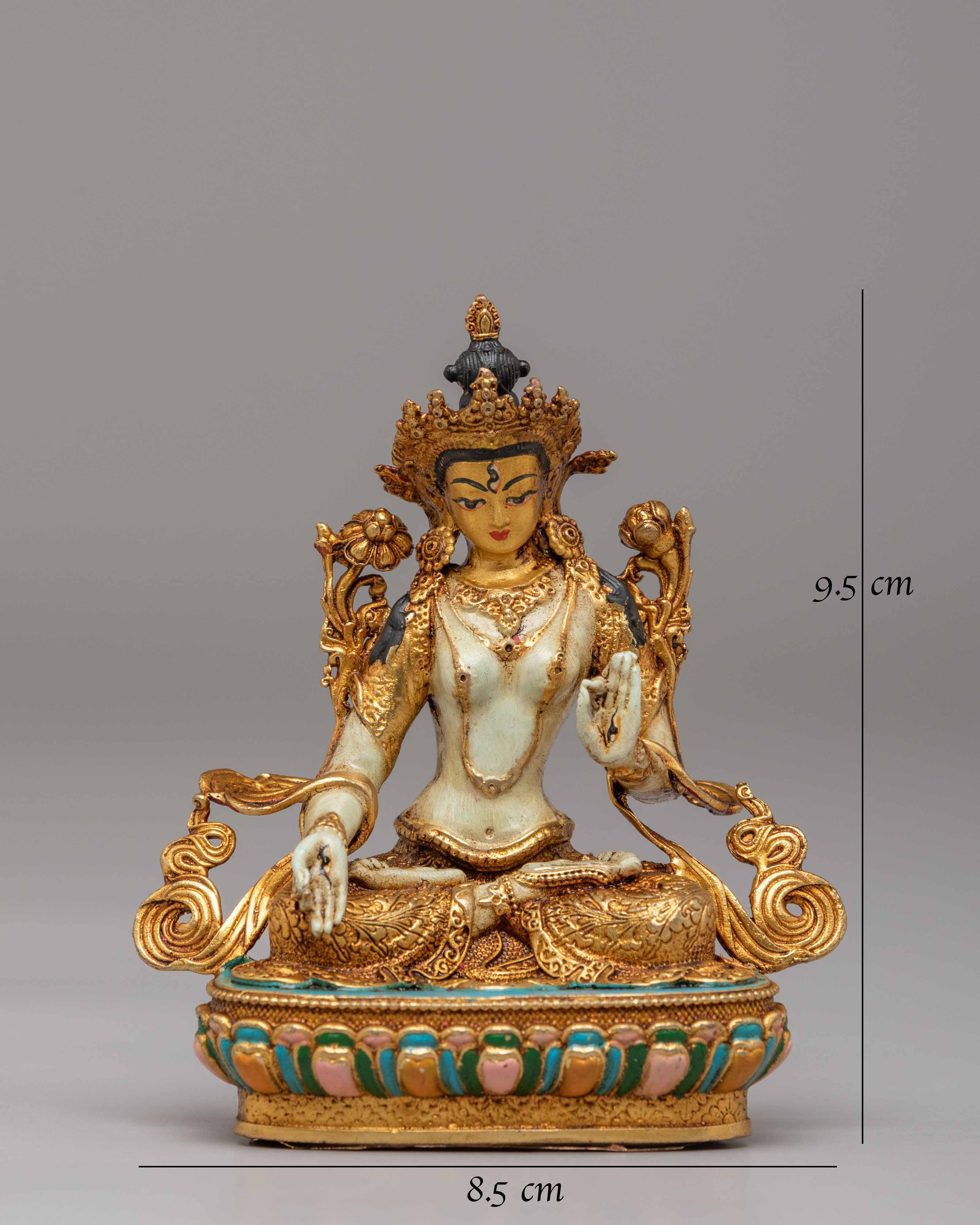 Sacred White Tara Goddess Statue | 24K Gold Plated Buddhist Healing Decor