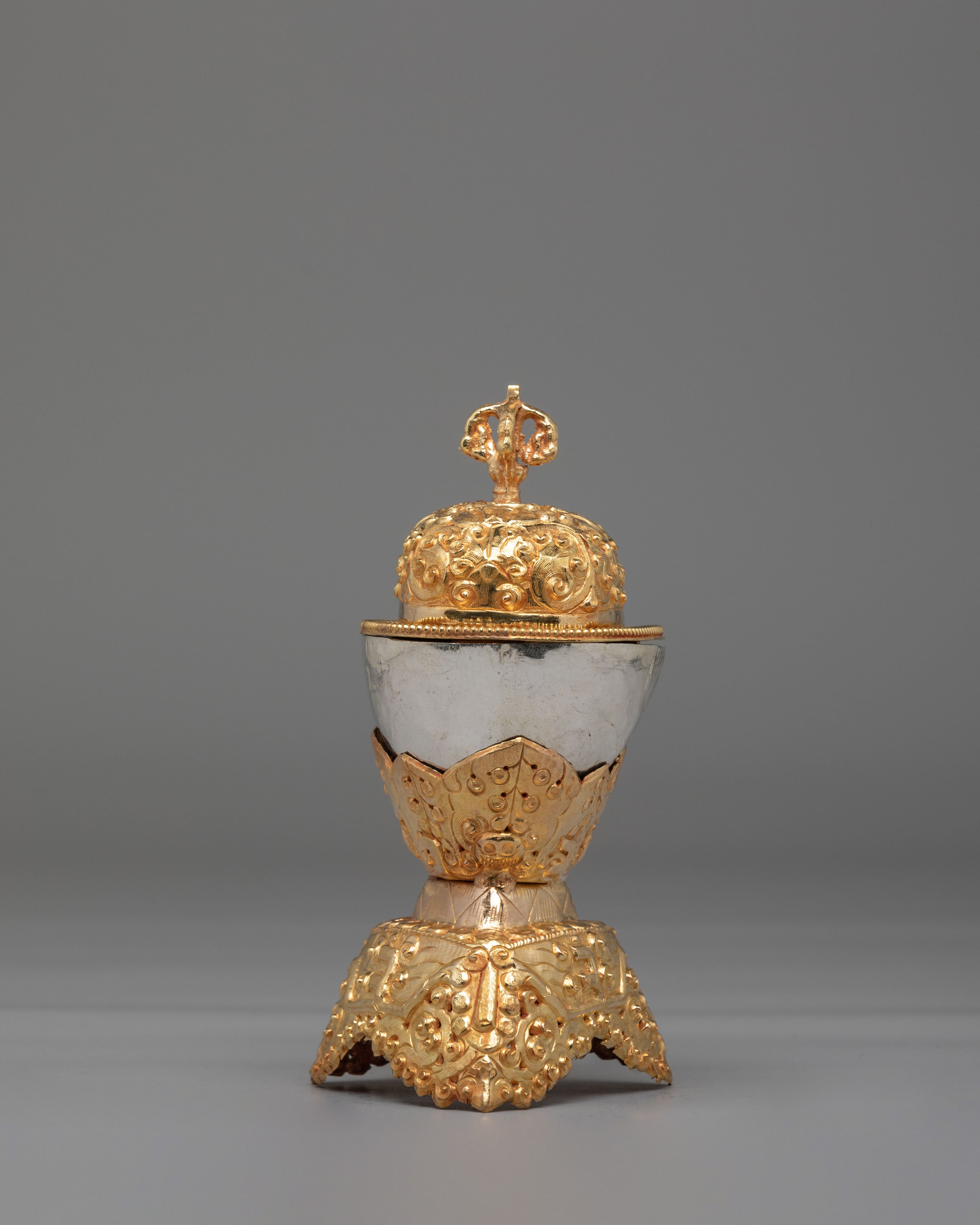 Traditional Ritual Kapala Set | Gold Gilded and Silver Coated Vessels