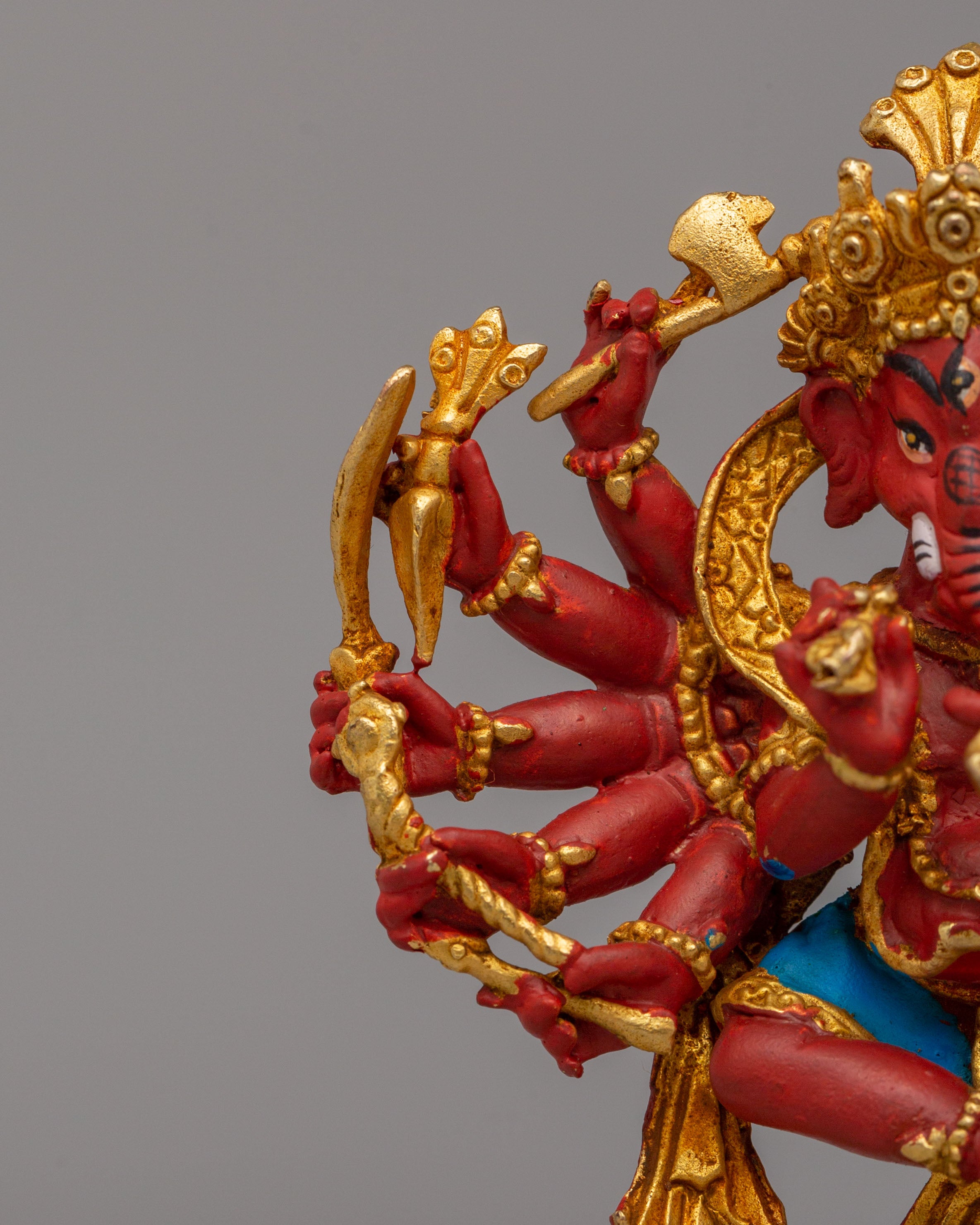Sacred 12-Armed Maha Rakta Ganesha Statue | Multi-Armed Hindu Deity