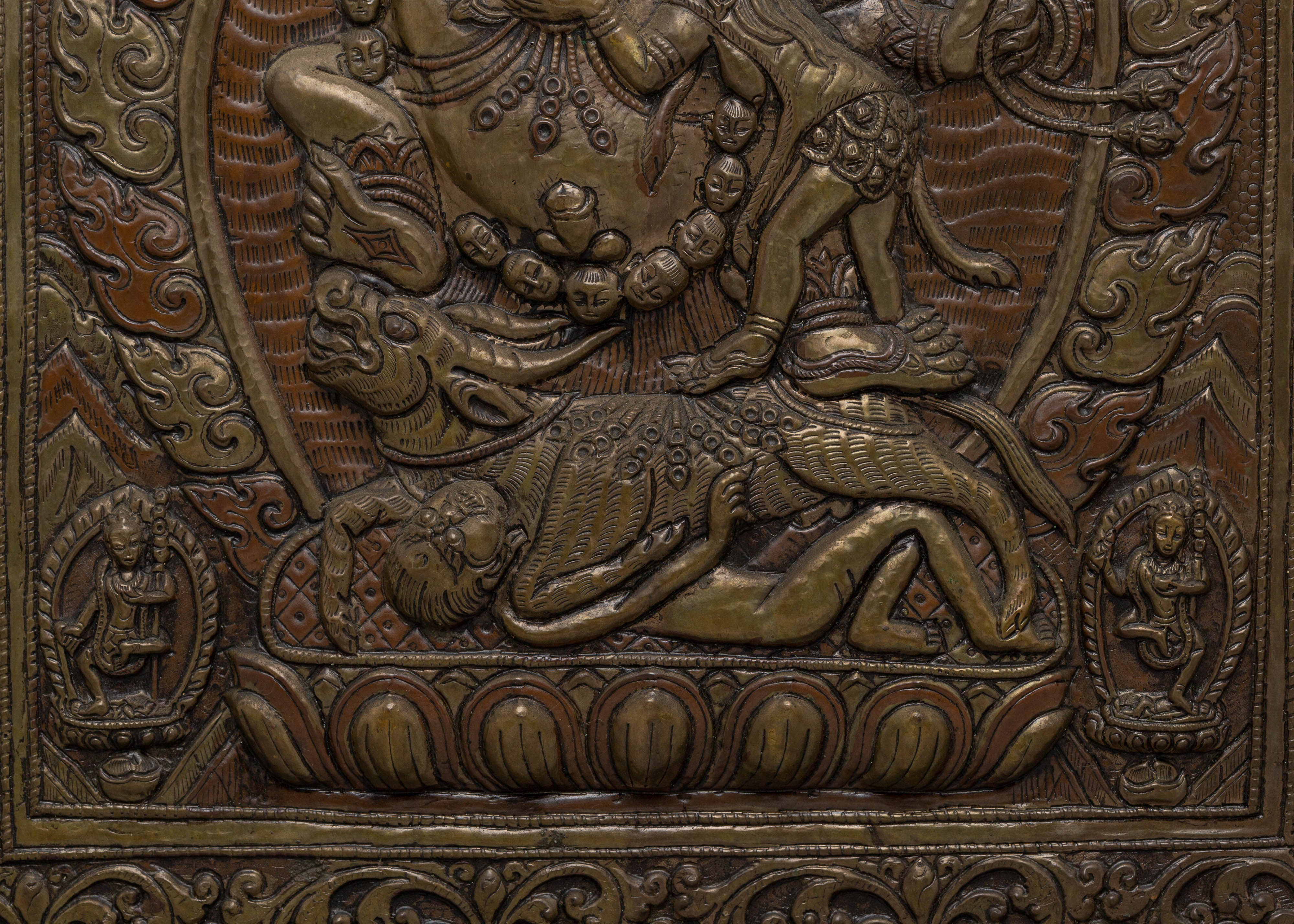 Handcarved Yama Wall Hanging | Tibetan Buddhist Copper and Wood Art