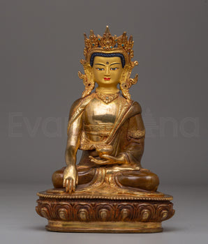 Crowned Shakyamuni Buddha Statue | Handcrafted Gold-Plated Tibetan Buddha