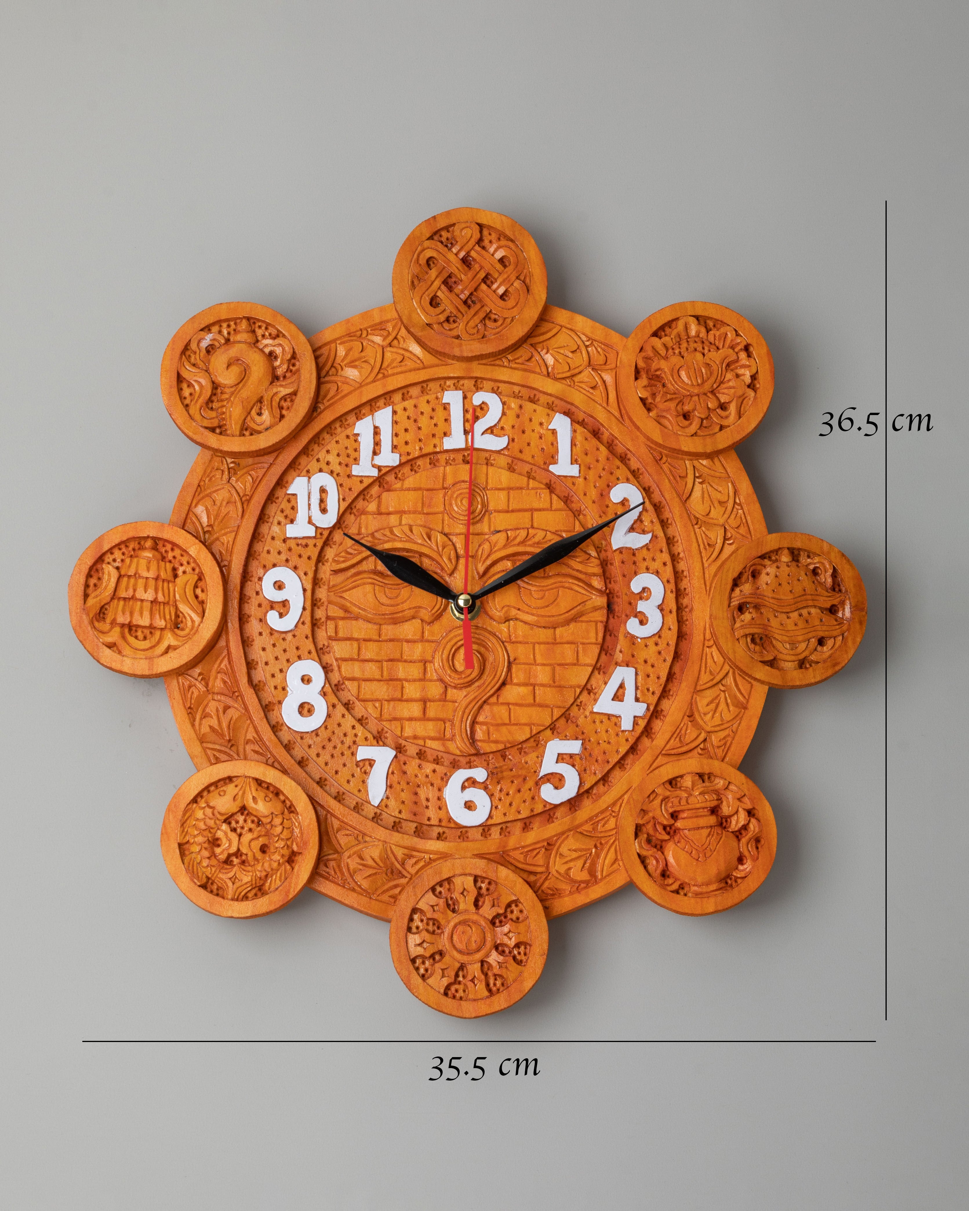 Handcrafted Wooden Wall Clock | Tibetan Decorative Timepiece