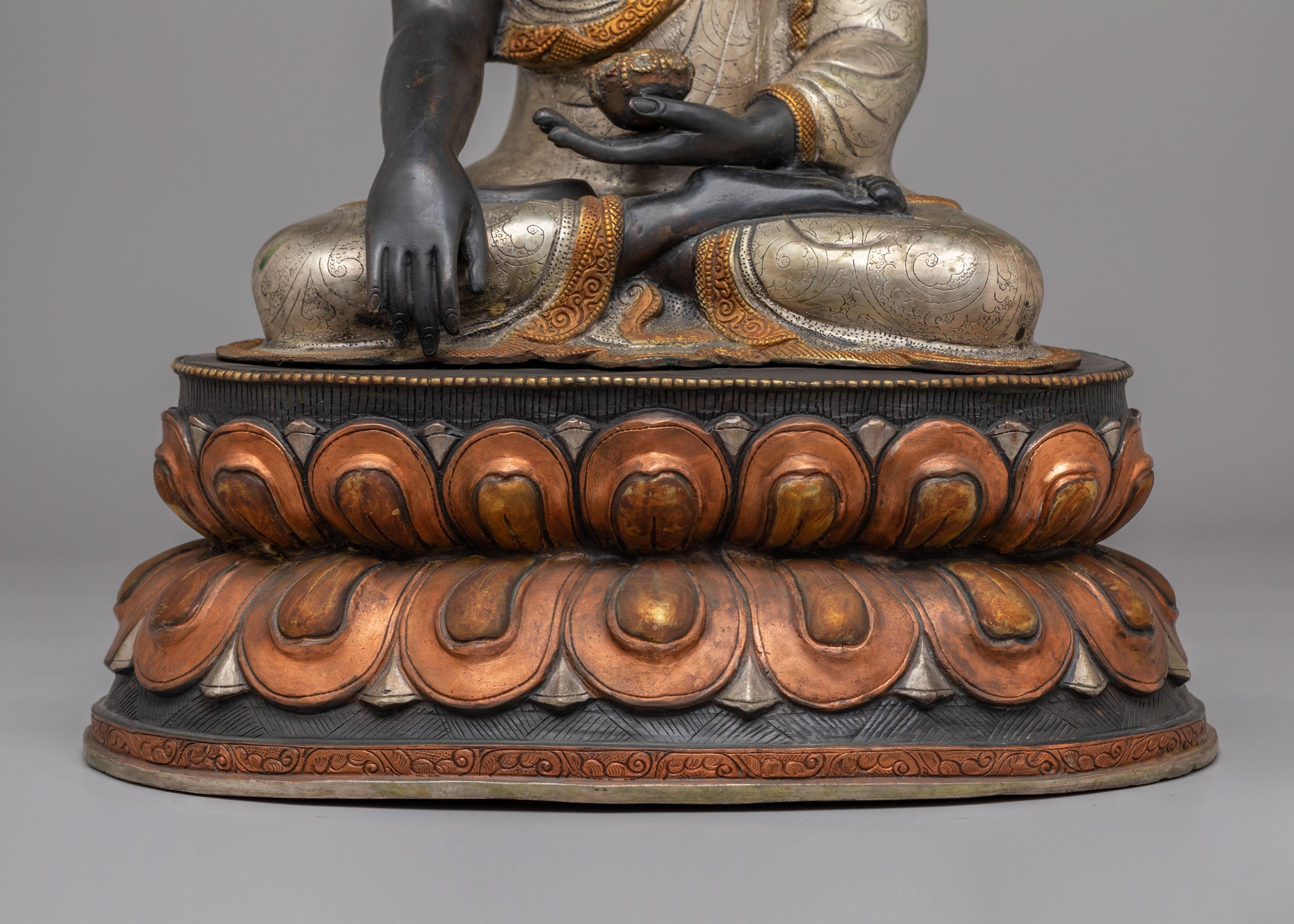 Ceremonial Shakyamuni Buddha Deity Statue | 24K Gold Plated with Silver and Acrylic