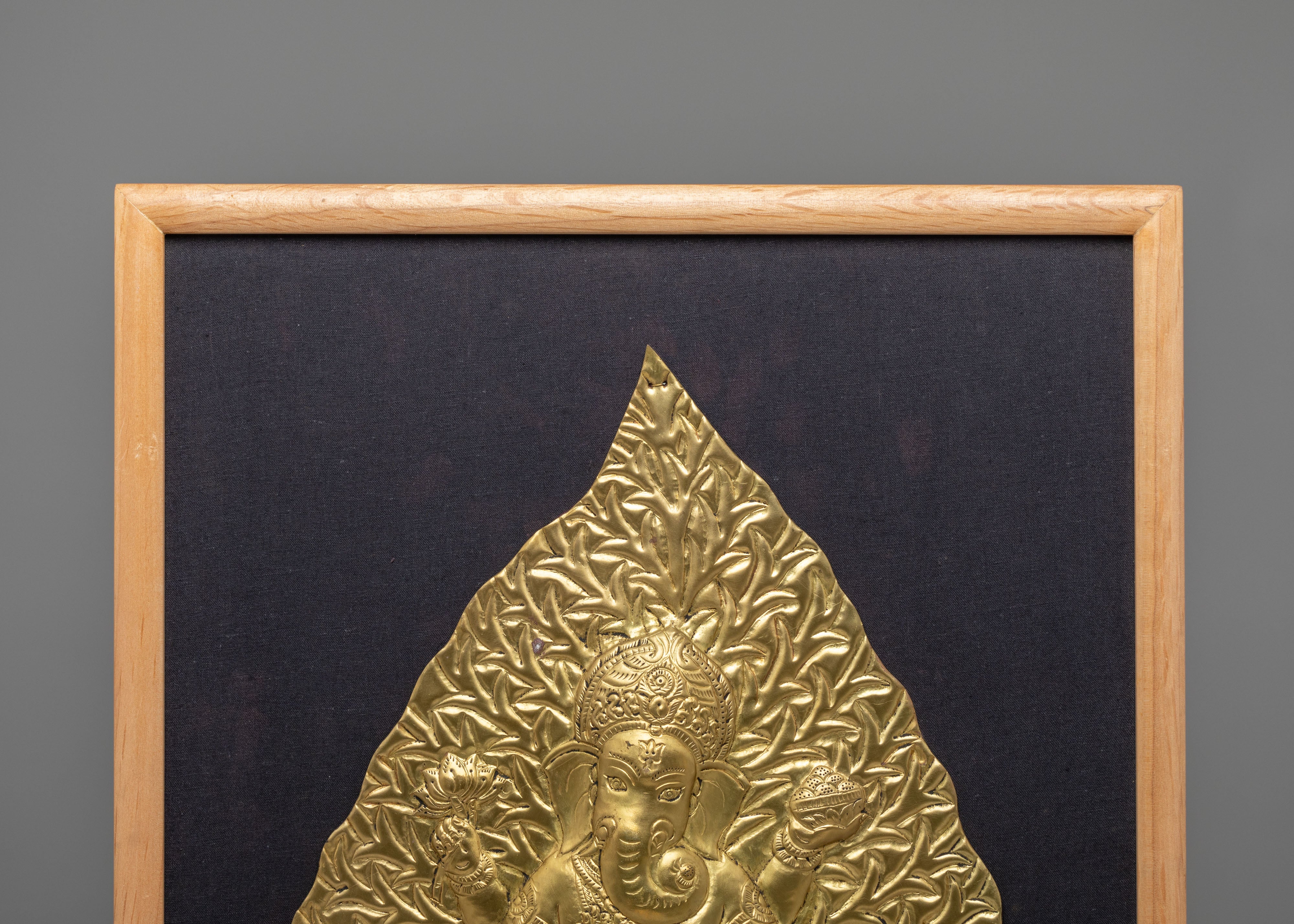 Sacred Ganesh Hindu Deity Wall Art | Brass Ganesha Leaf Art