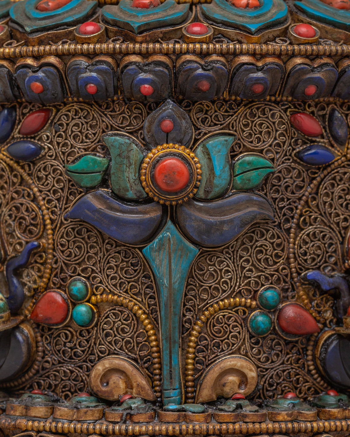 Tibetan Vajra with Dharma Dhatu | Gemstone-Inlaid Buddhist Sacred Artwork