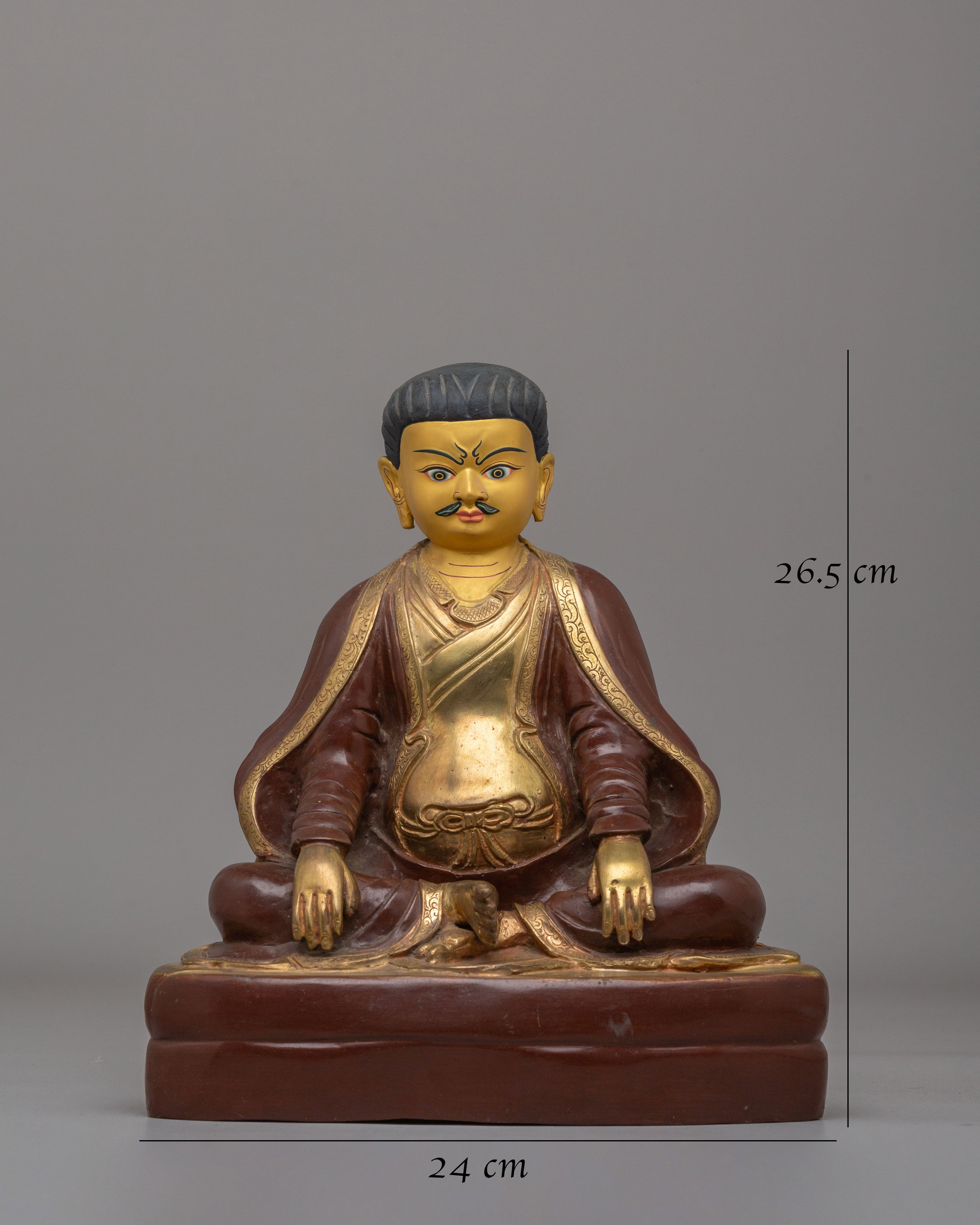 Buddhist Kagyu Master Marpha Sculpture | 24K Gold Plated Copper Deity