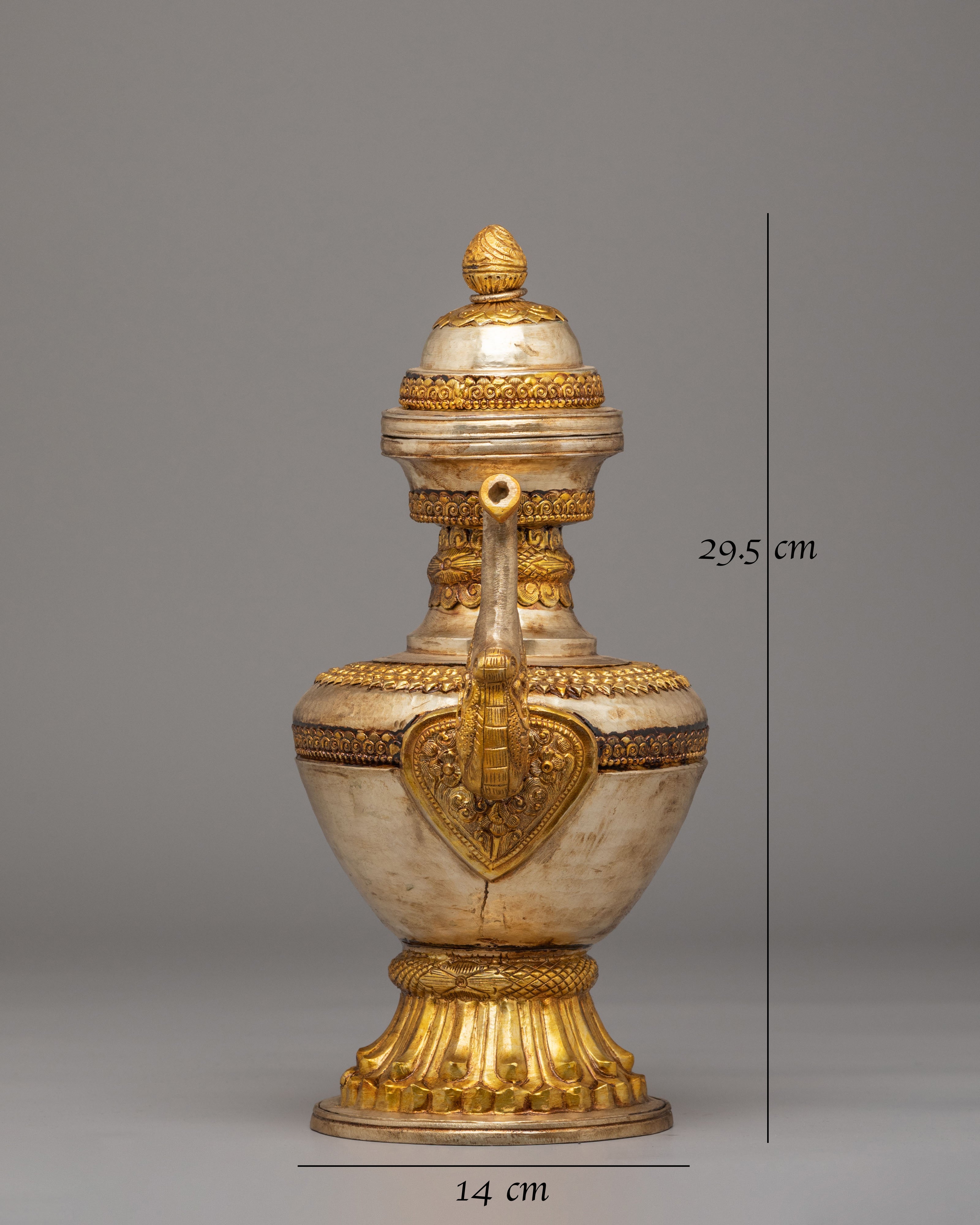 Decorative Tibetan Tea Vessel | Copper Silver Gold Plated Tea Vessel