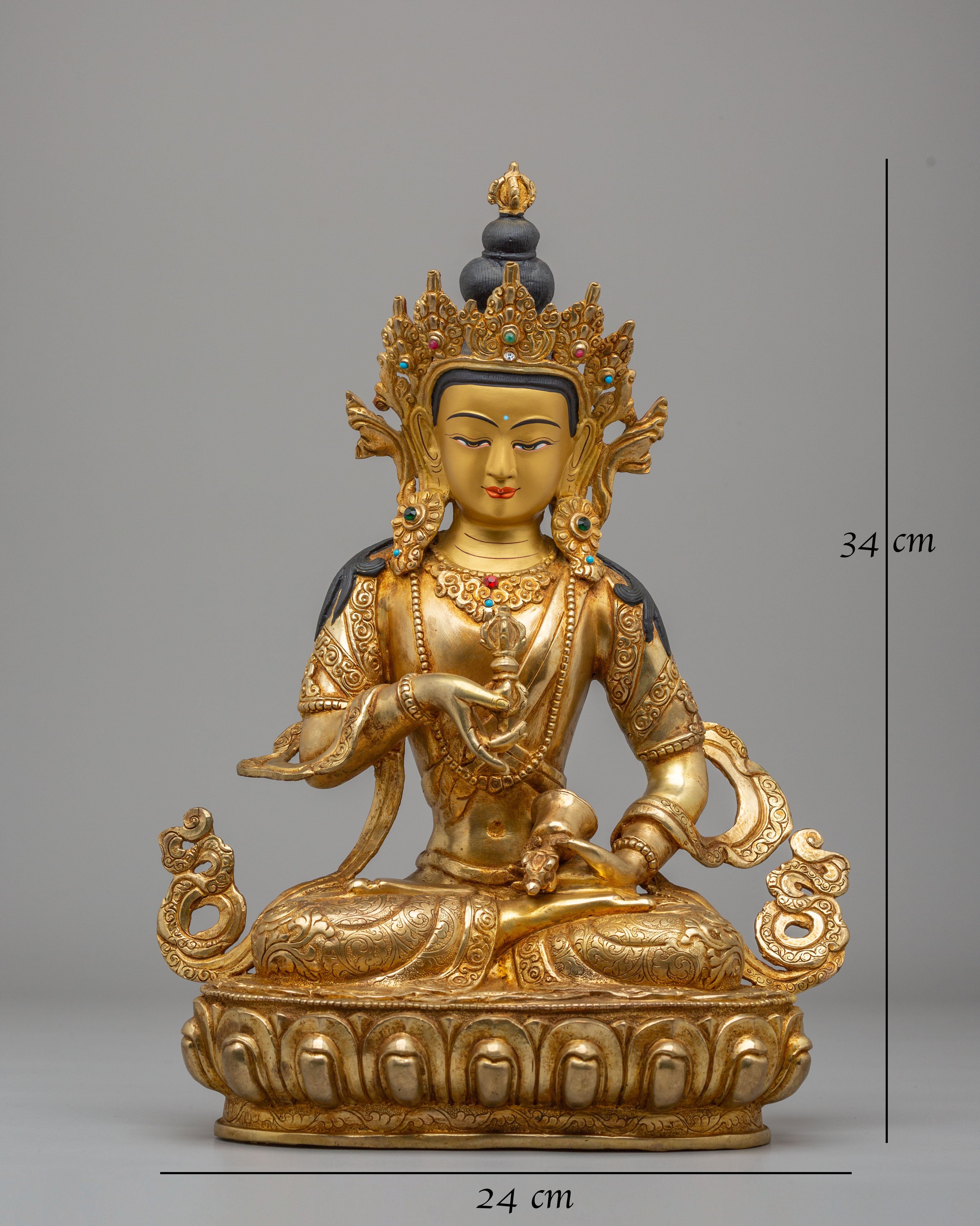 Tibetan Buddhist Vajrasattva Statue | 24K Gold Plated Copper Sculpture