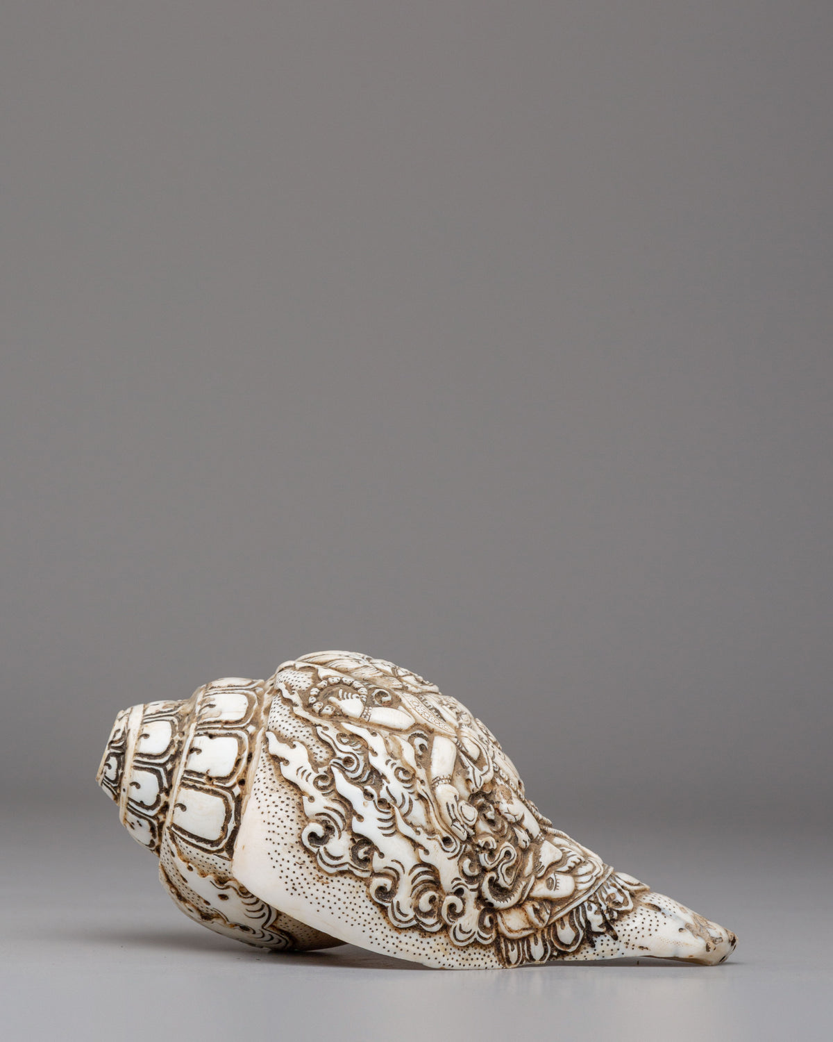 Six-Armed Mahakala Conch | Sacred Carved Ritual Shell
