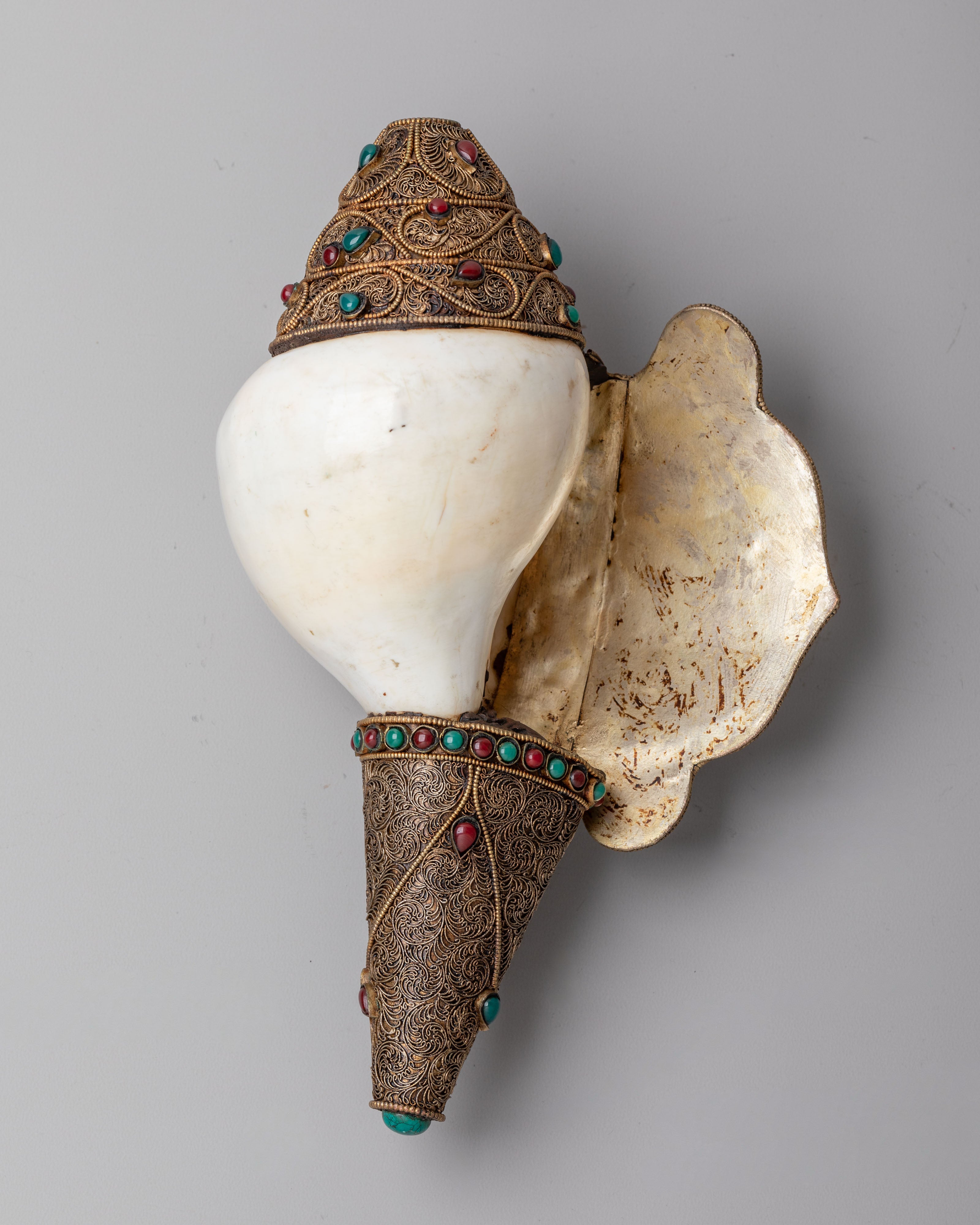 Tibetan Ritual Conch | Copper Body with Silver Plating