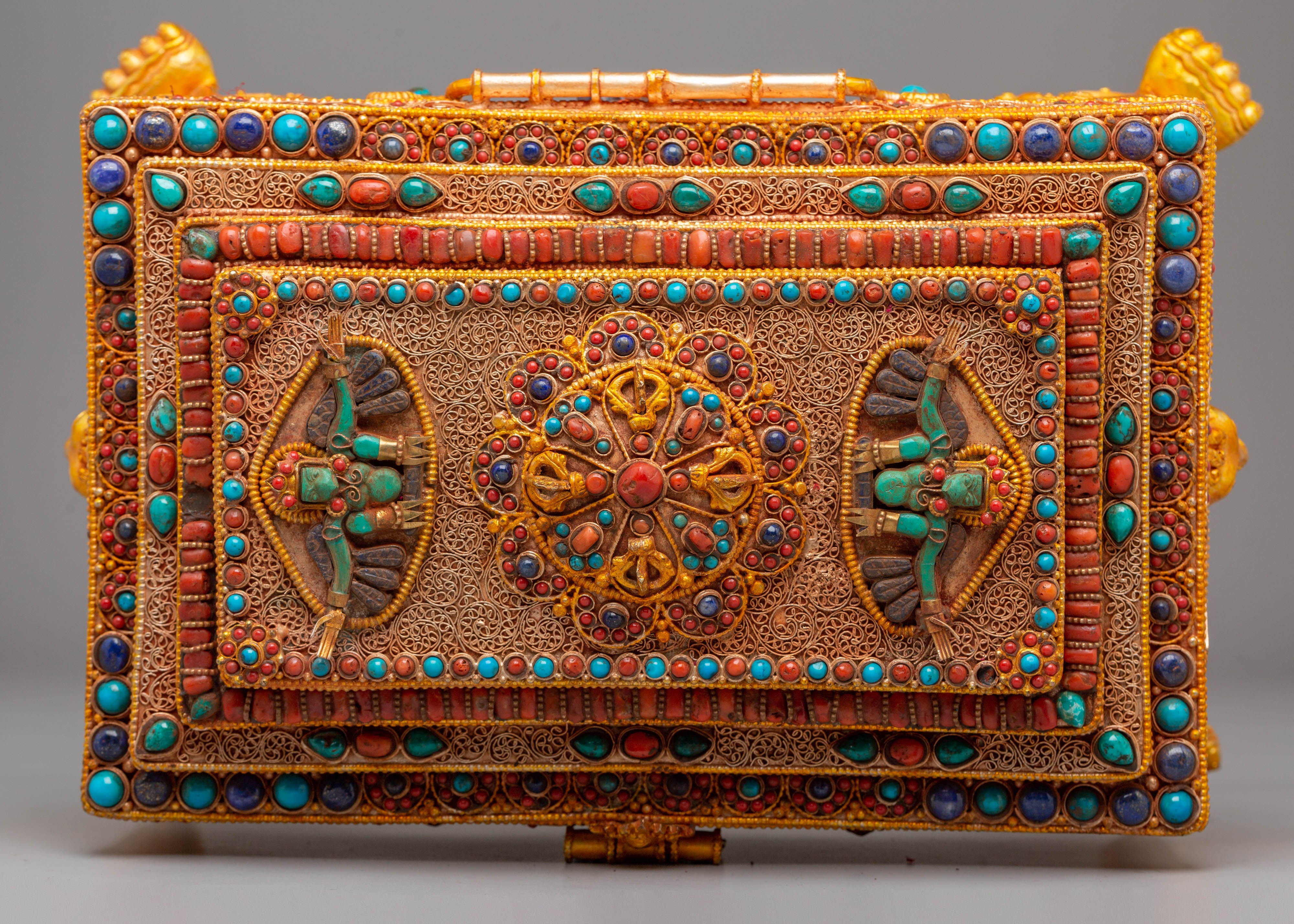 Electro Gold Plated Copper Treasure Box | Tibetan Altar Decor