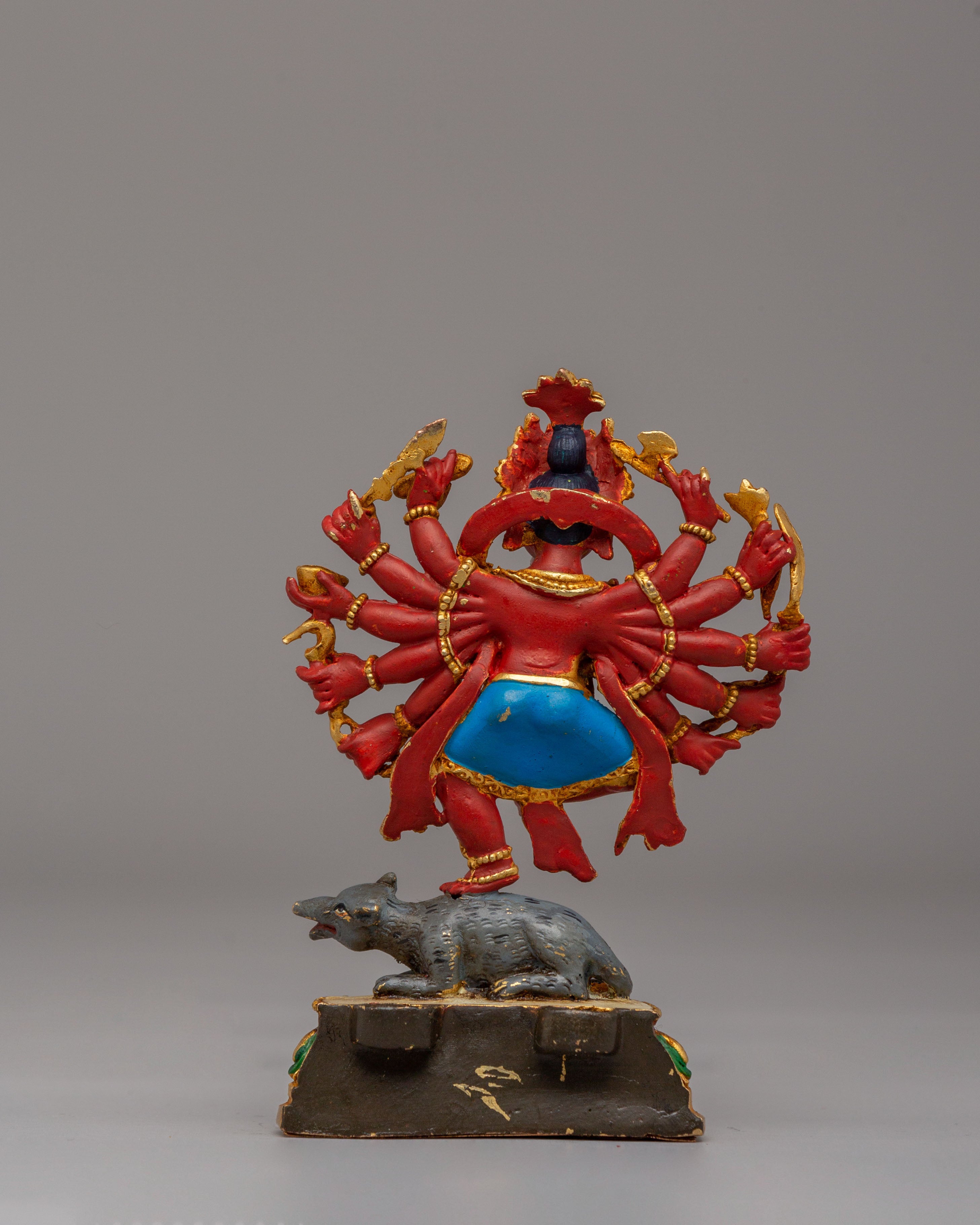 Sacred 12-Armed Maha Rakta Ganesha Statue | Multi-Armed Hindu Deity