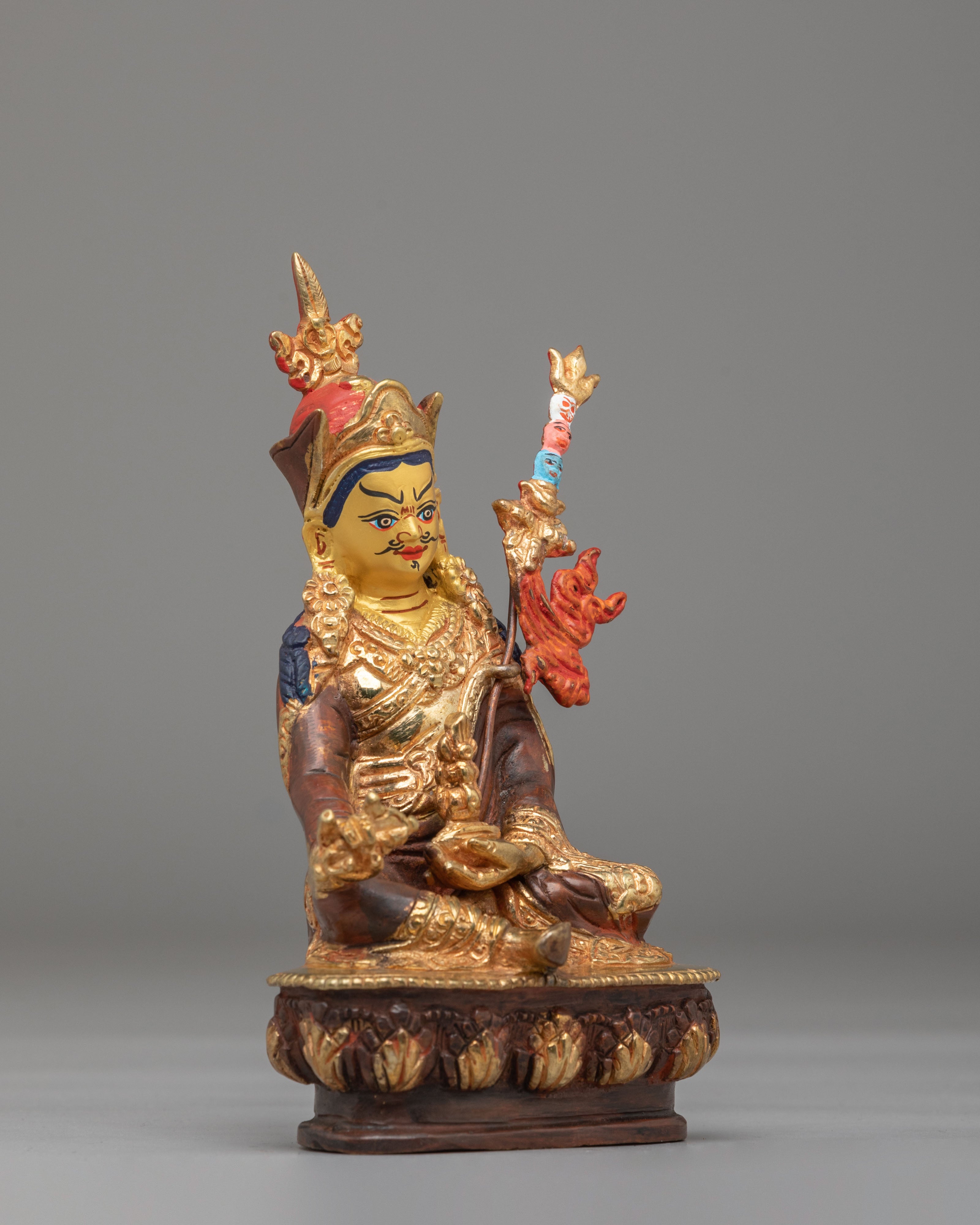 Sacred Padmasambhava Spiritual Statue | 24K Gold Plated Copper Tibetan Deity