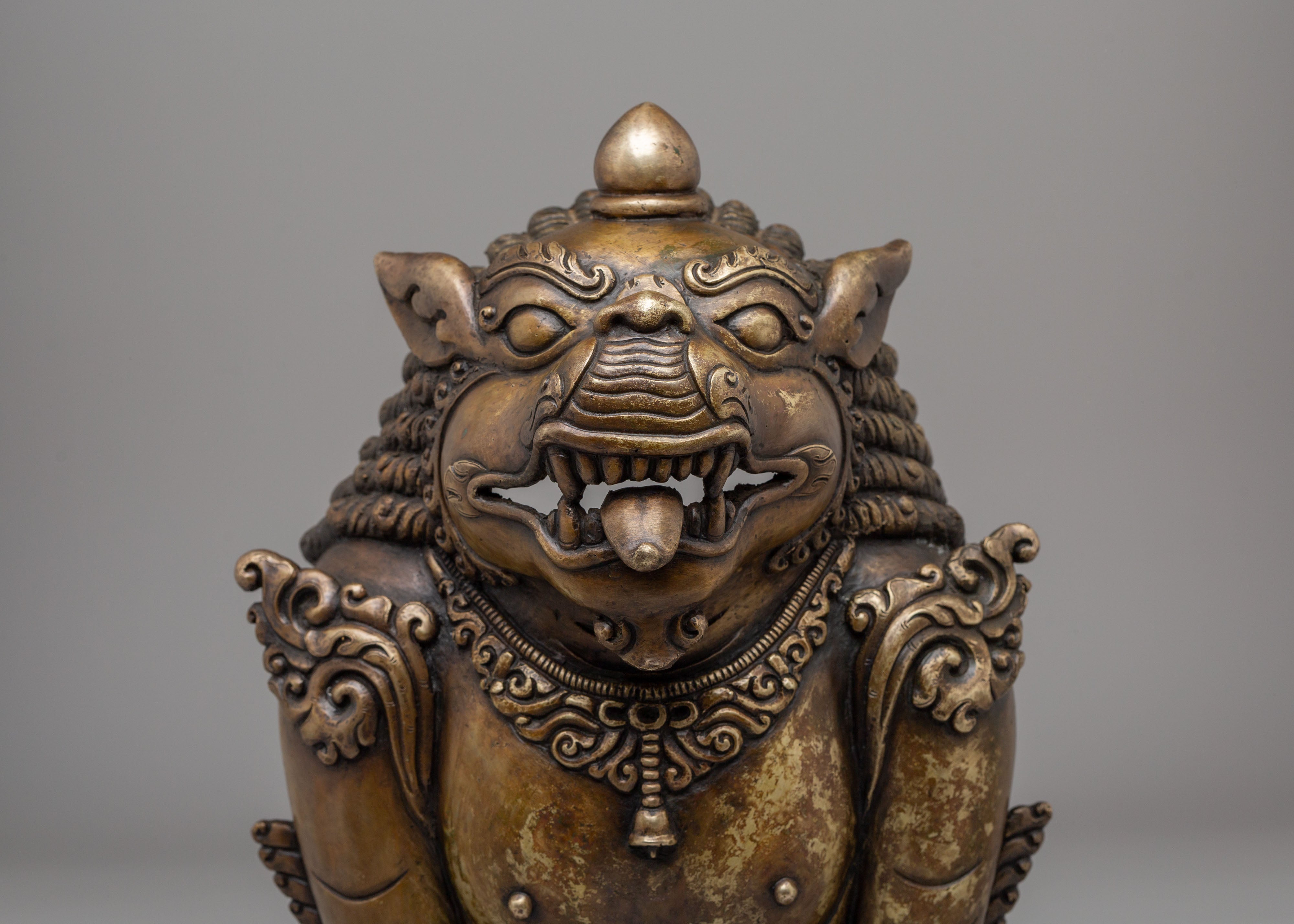 Tibetan Lion Wall Hanging Art | Handcrafted Bronze Decor Piece