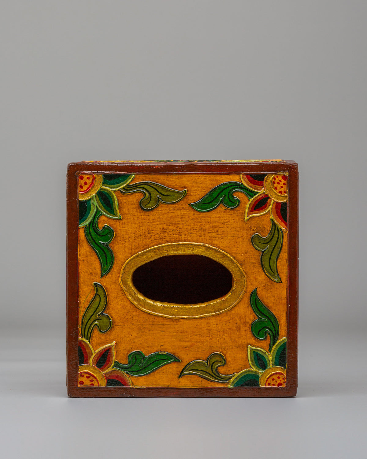 Tibetan Wooden Tissue Box | Handcrafted Floral Painted Tissue Holder