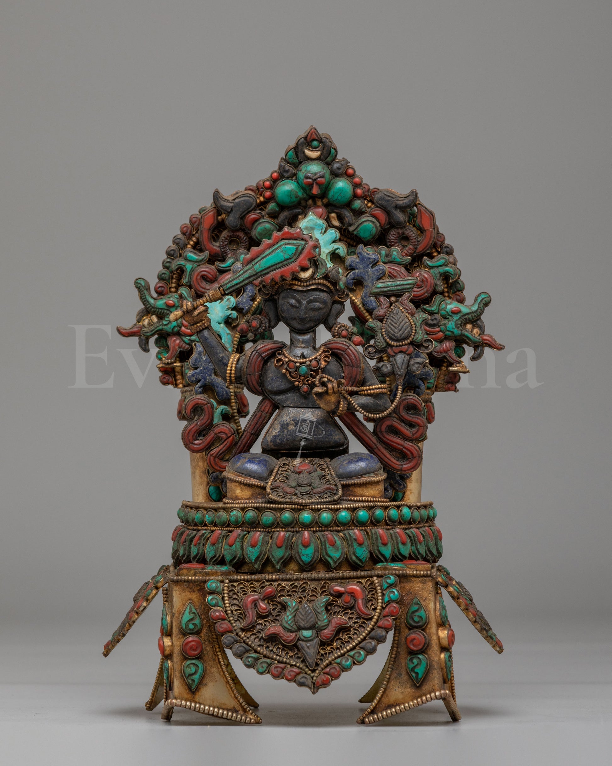 Handmade Manjushri on Throne Statue