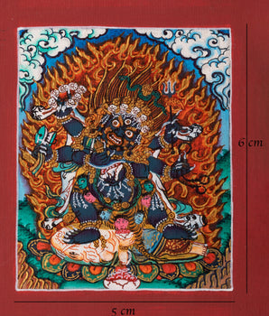 Six Armed Mahakala Thangka for Locket | Symbol of Protection and Spiritual Strength