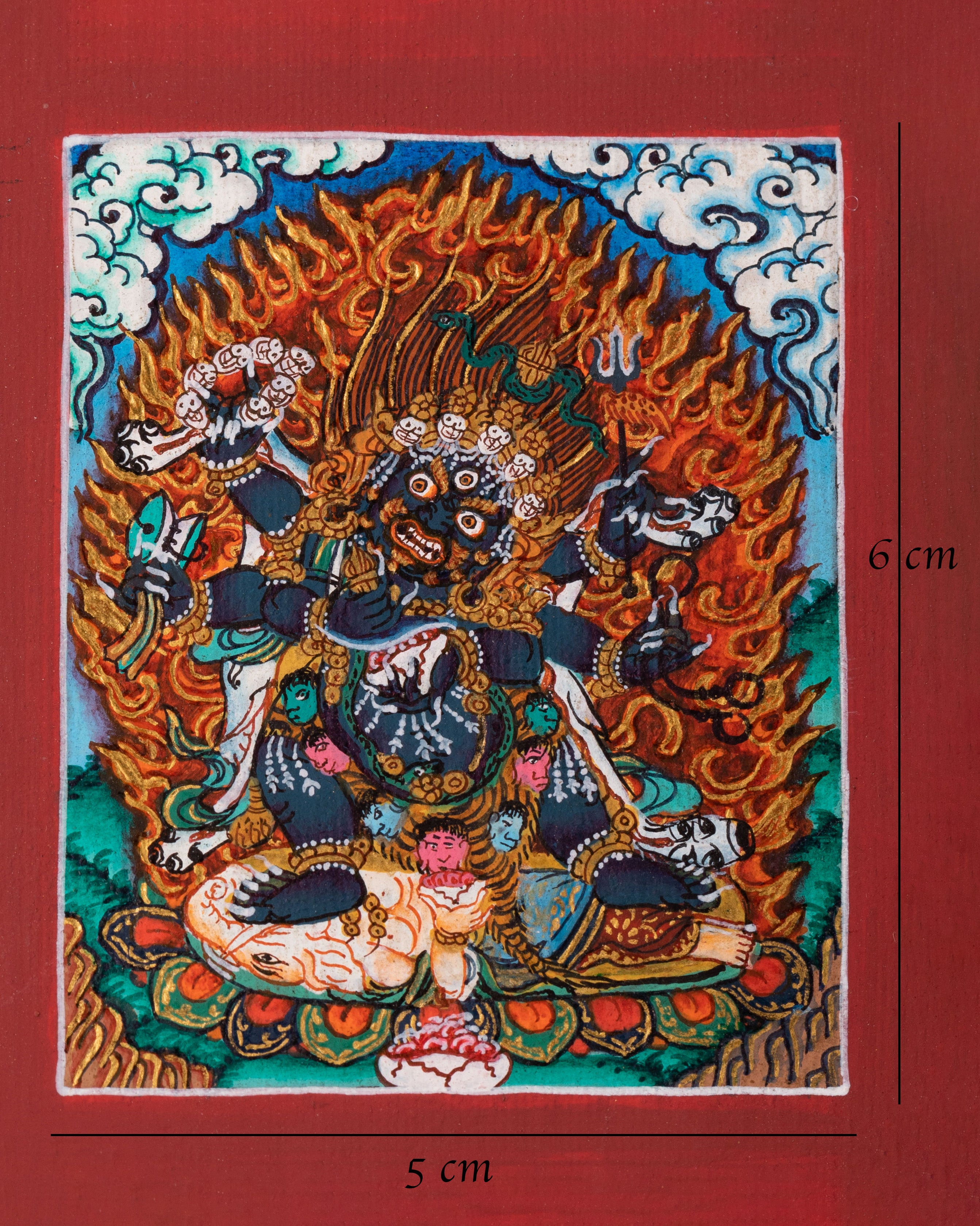Six Armed Mahakala Thangka for Locket | Symbol of Protection and Spiritual Strength