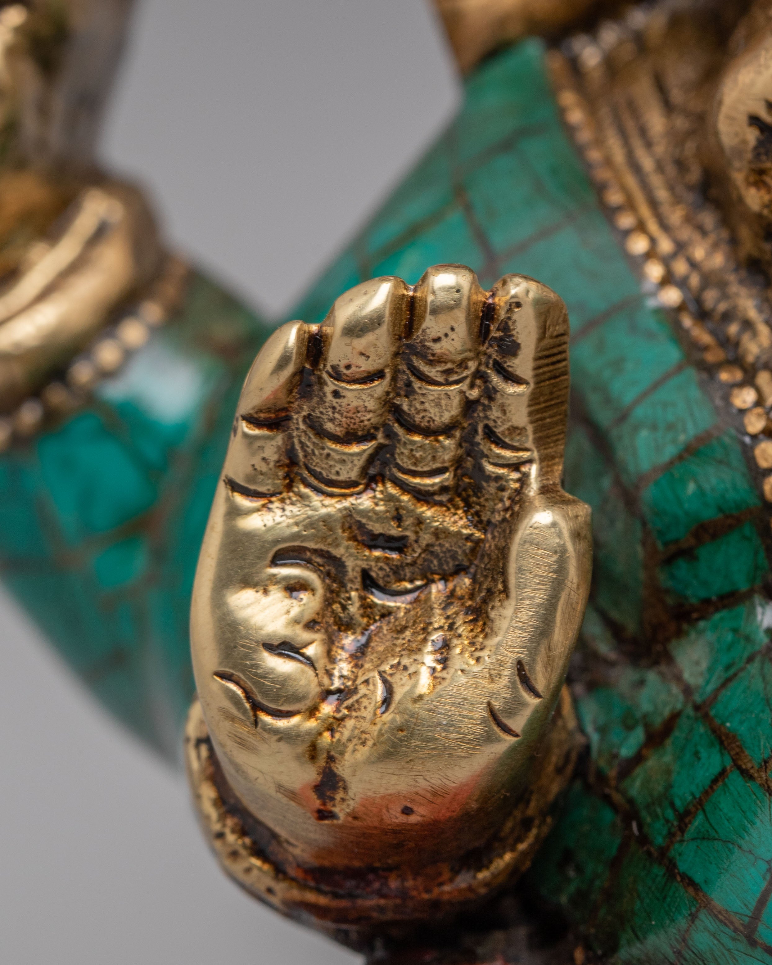 Turquoise Ganesha Statue | Handcrafted Gemstone Brass Hindu Deity Sculpture