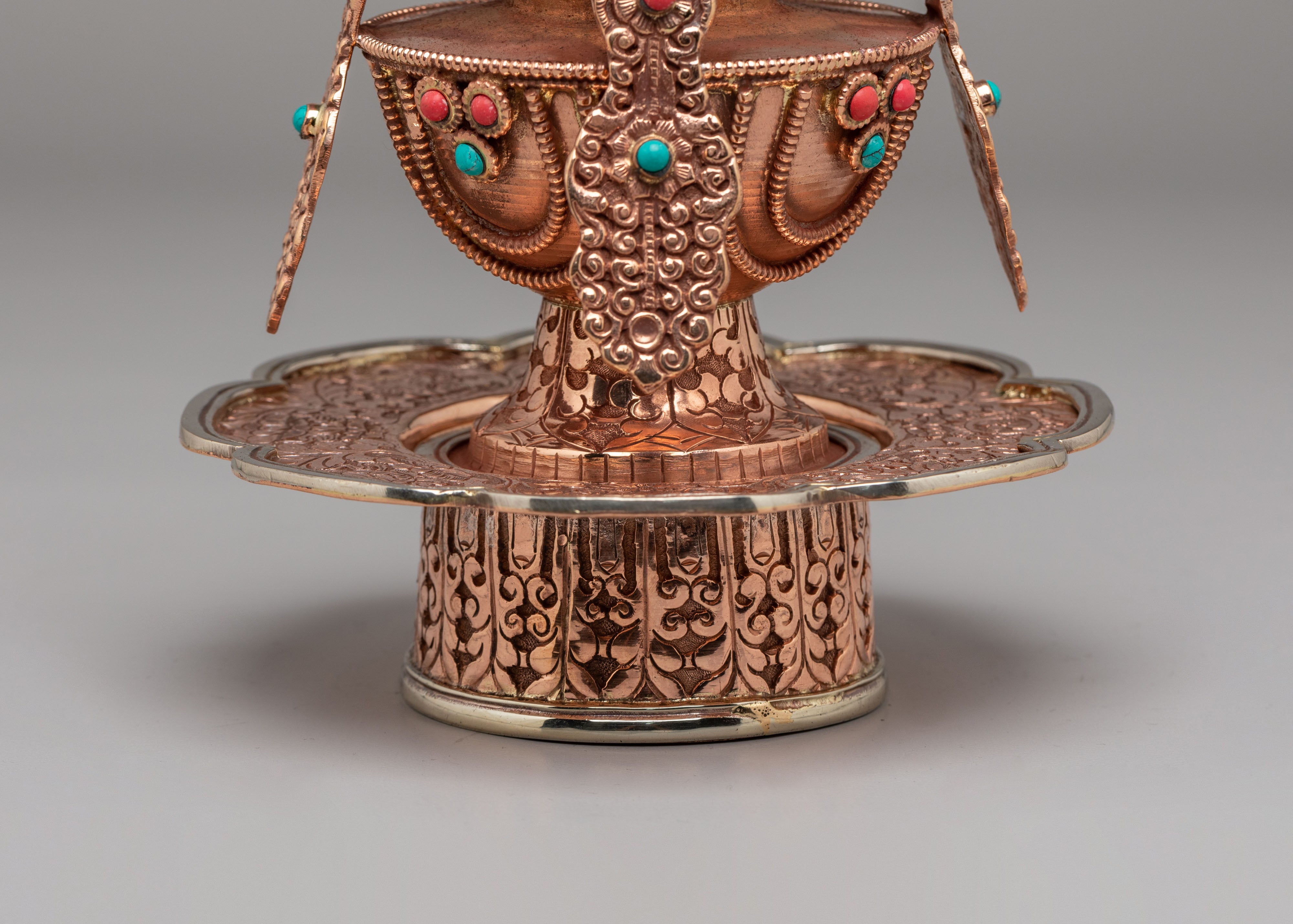 Spiritual Long Life Vase | Handcrafted Copper Vase with Gemstones