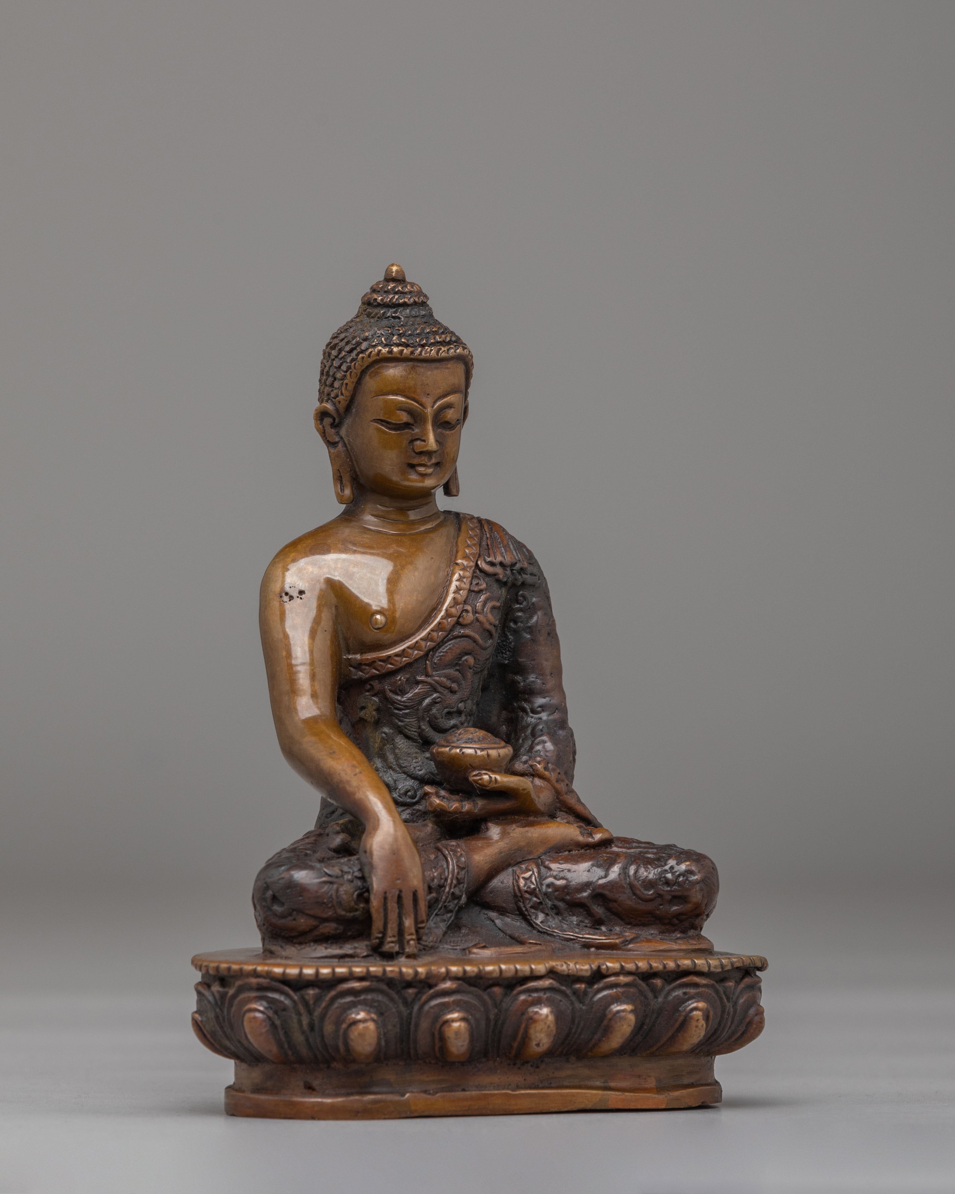 Ceremonial Shakyamuni Buddha Figurine | Oxidized Copper Statue for Altar