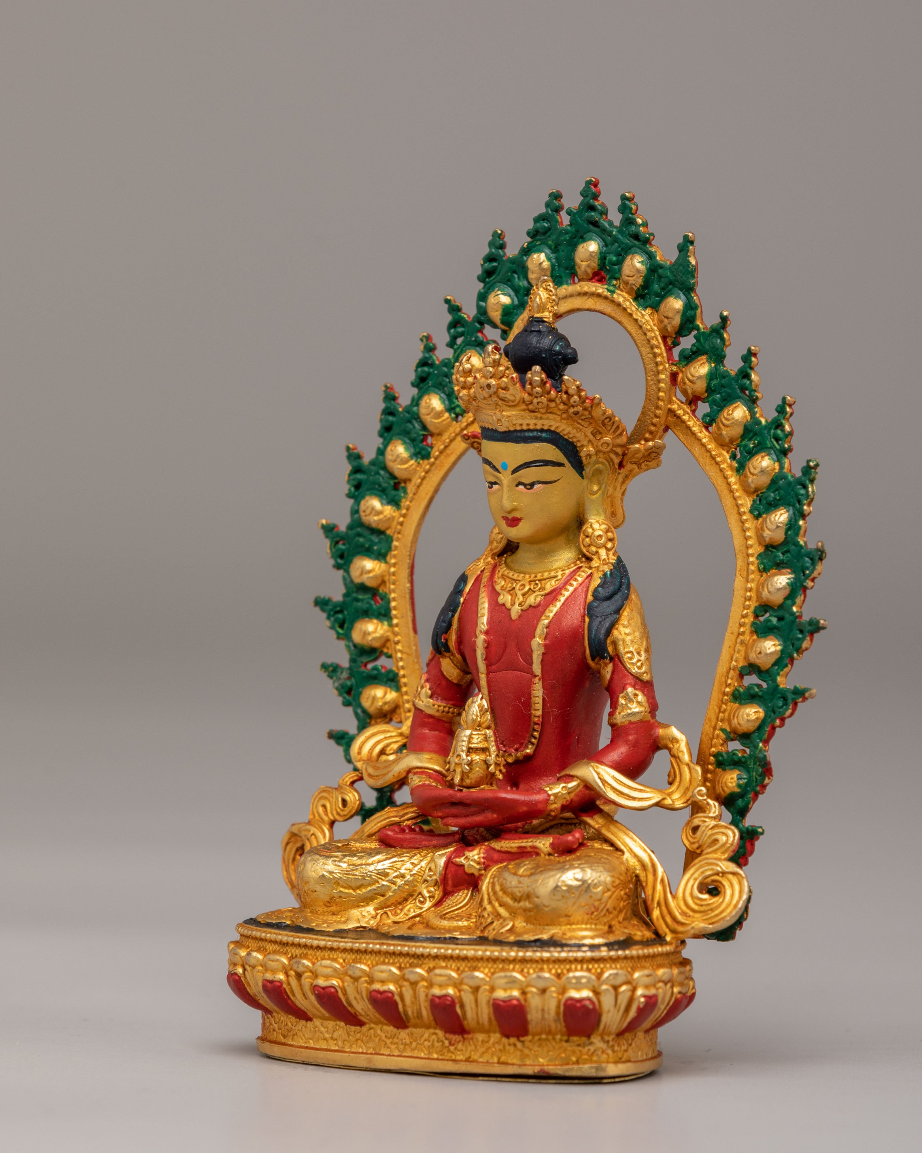 Handmade Amitayus Long Life Buddha Statue | 24K Gold Plated Buddhist Decor