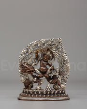 White Dzambhala Wealth Deity Statue | Silver Plated Oxidized Copper Body
