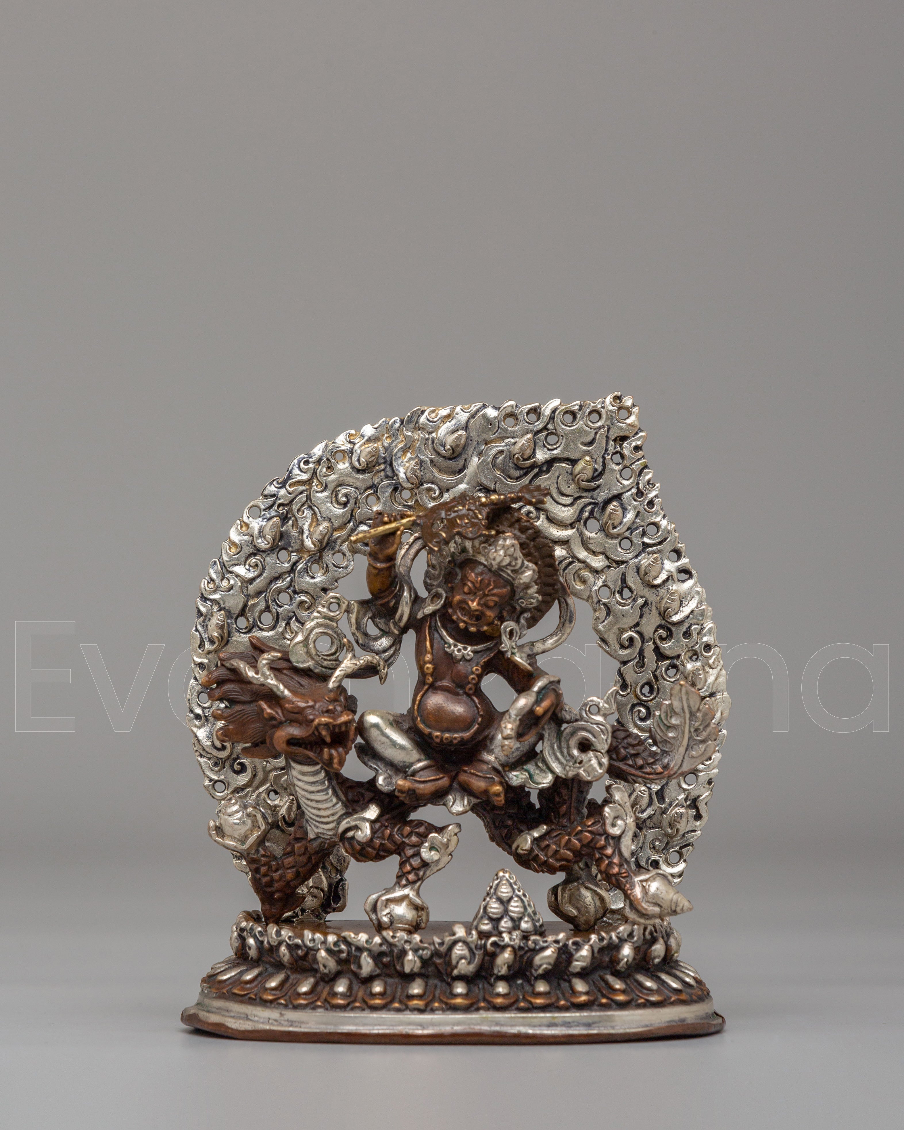 White Dzambhala Wealth Deity Statue | Silver Plated Oxidized Copper Body