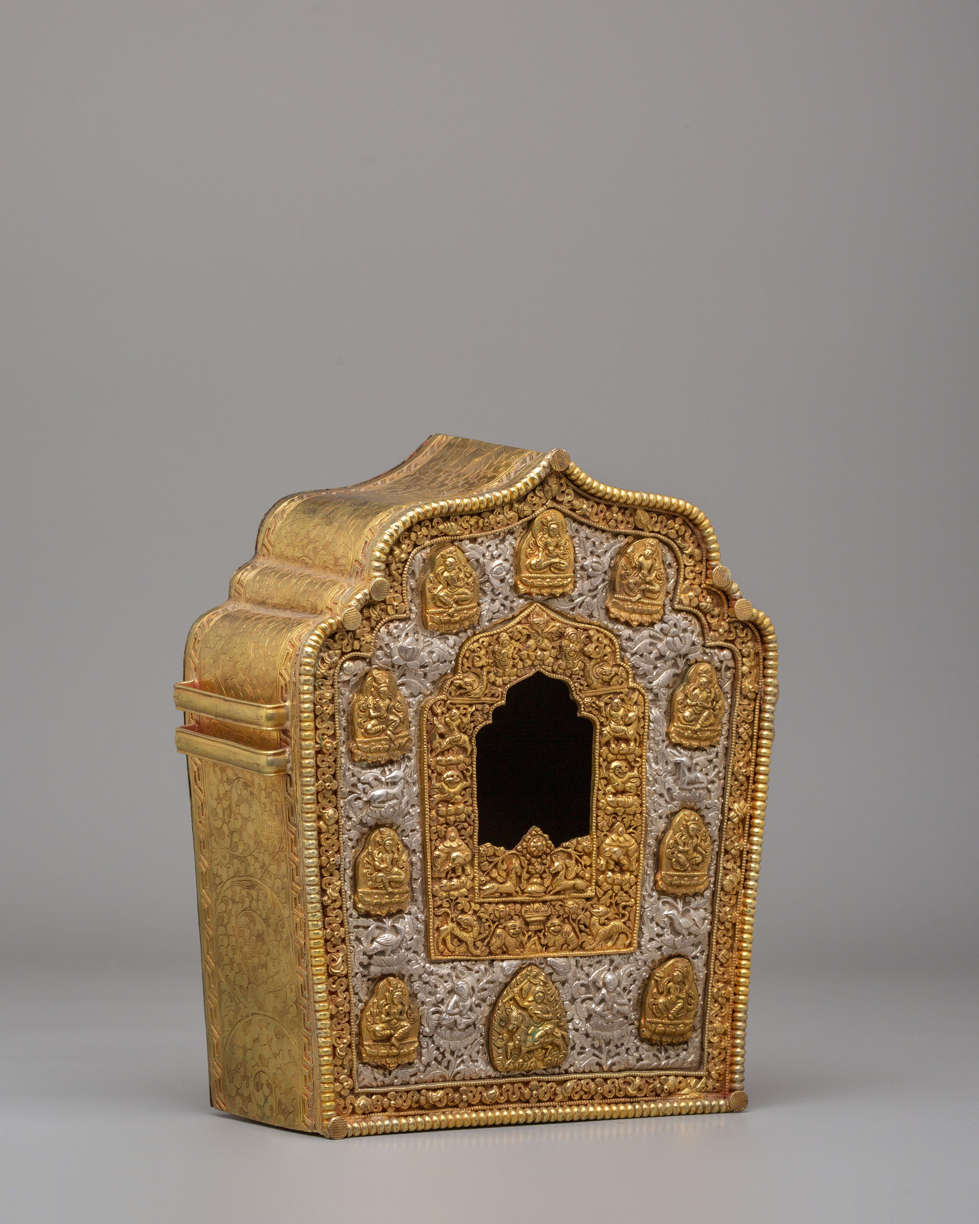 Deities Carved Ghau Box | Himalayan Amulet Box