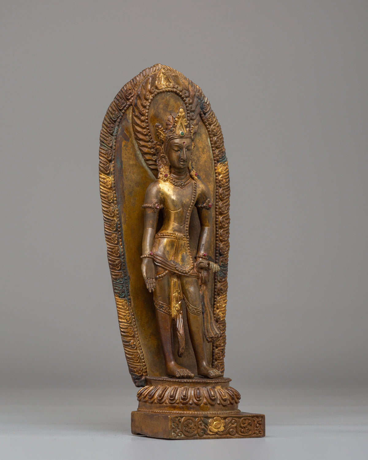 Standing Lokeshwor Statue for Meditation | Antique Copper Buddhist Sculpture
