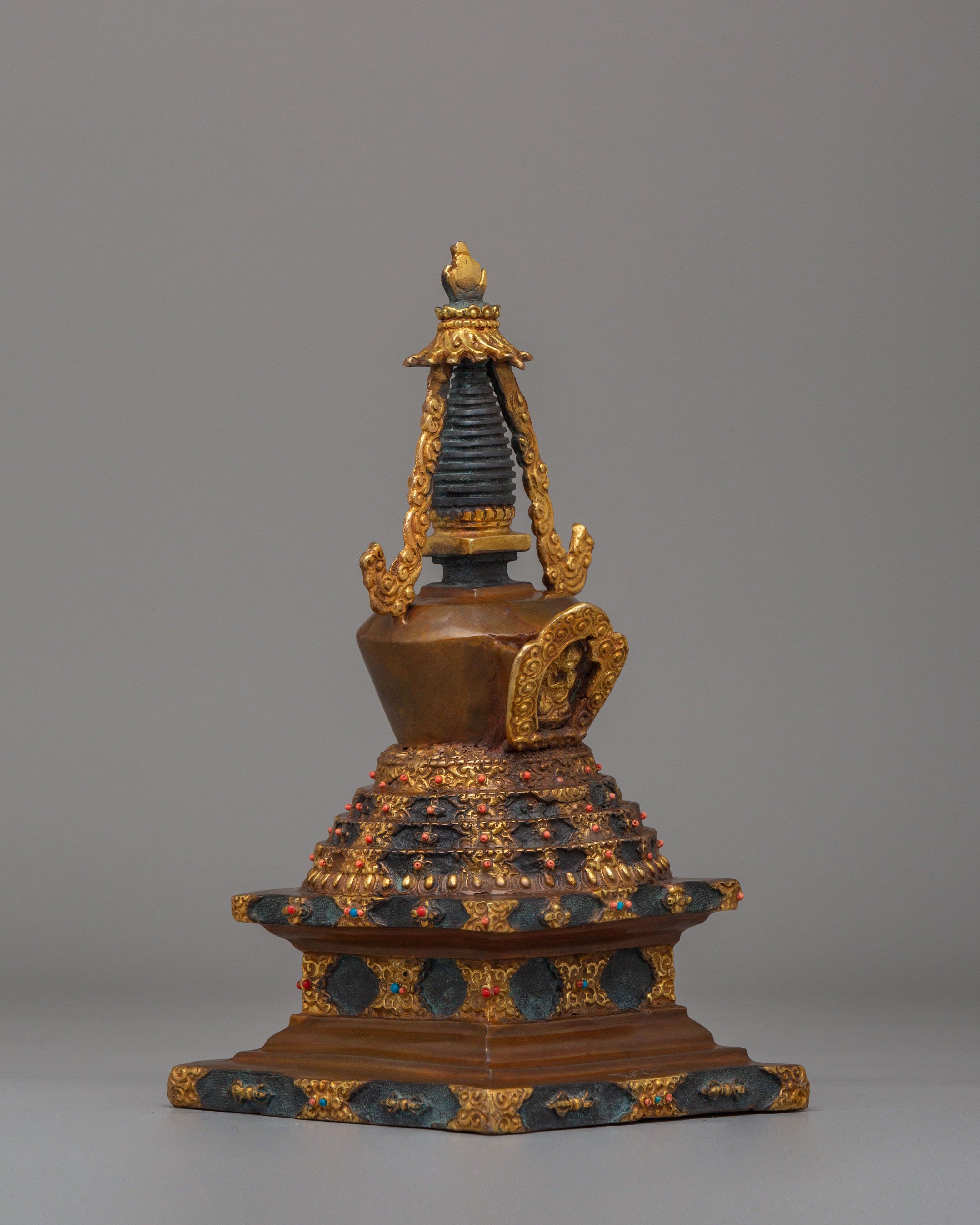 Traditional Tibetan Lotus Blossom Stupa | Handcrafted Spiritual Decor
