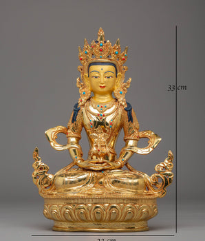 Amitayus Handcrafted Copper Statue | Gold Plated Tibetan Sculpture