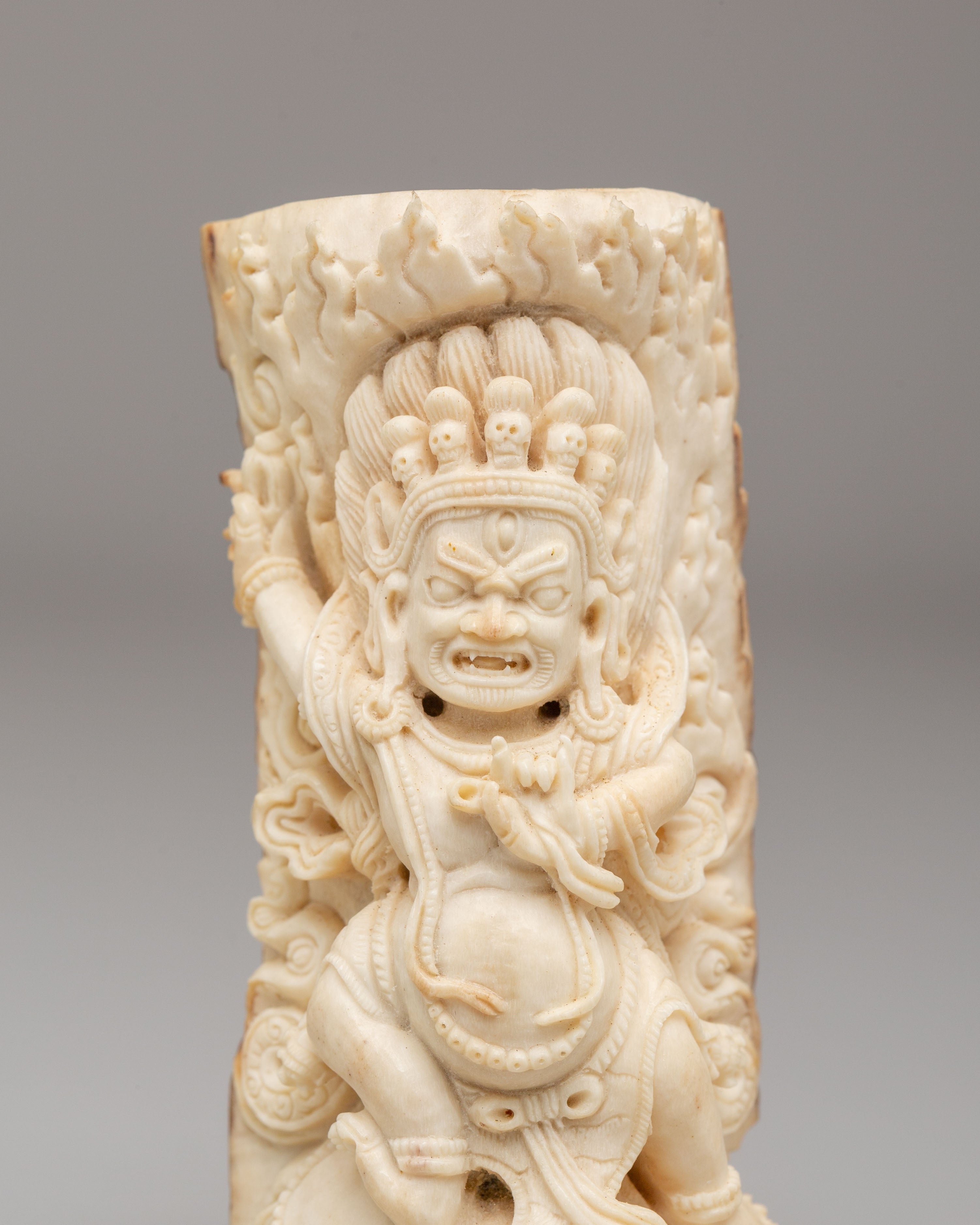 Handcrafted Vajrapaṇi Bone Sculpture | Tibetan Protector Deity Figurine