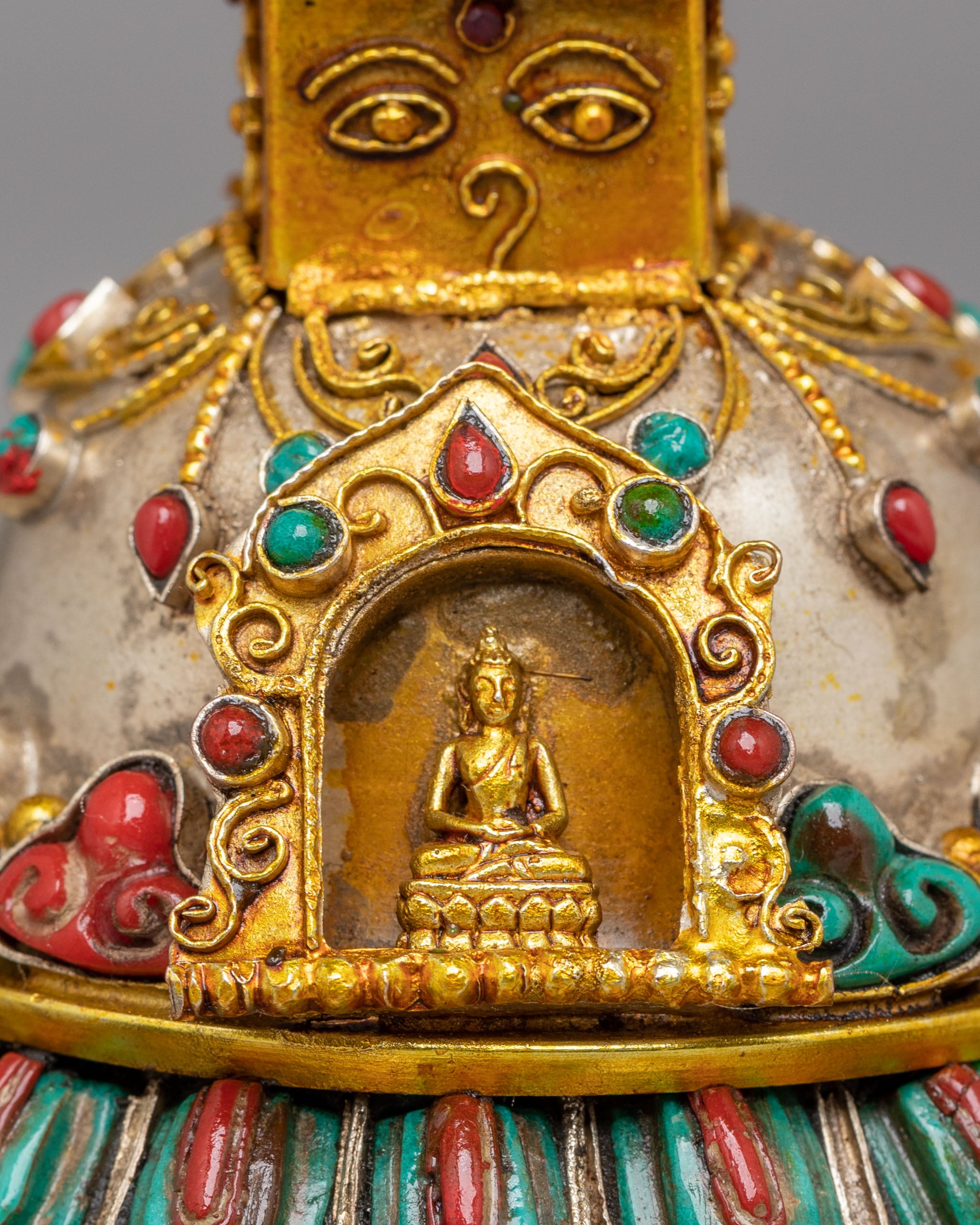 Sacred Tashi Gomang Copper Stupa | Gemstone Inlaid Buddhist Altar