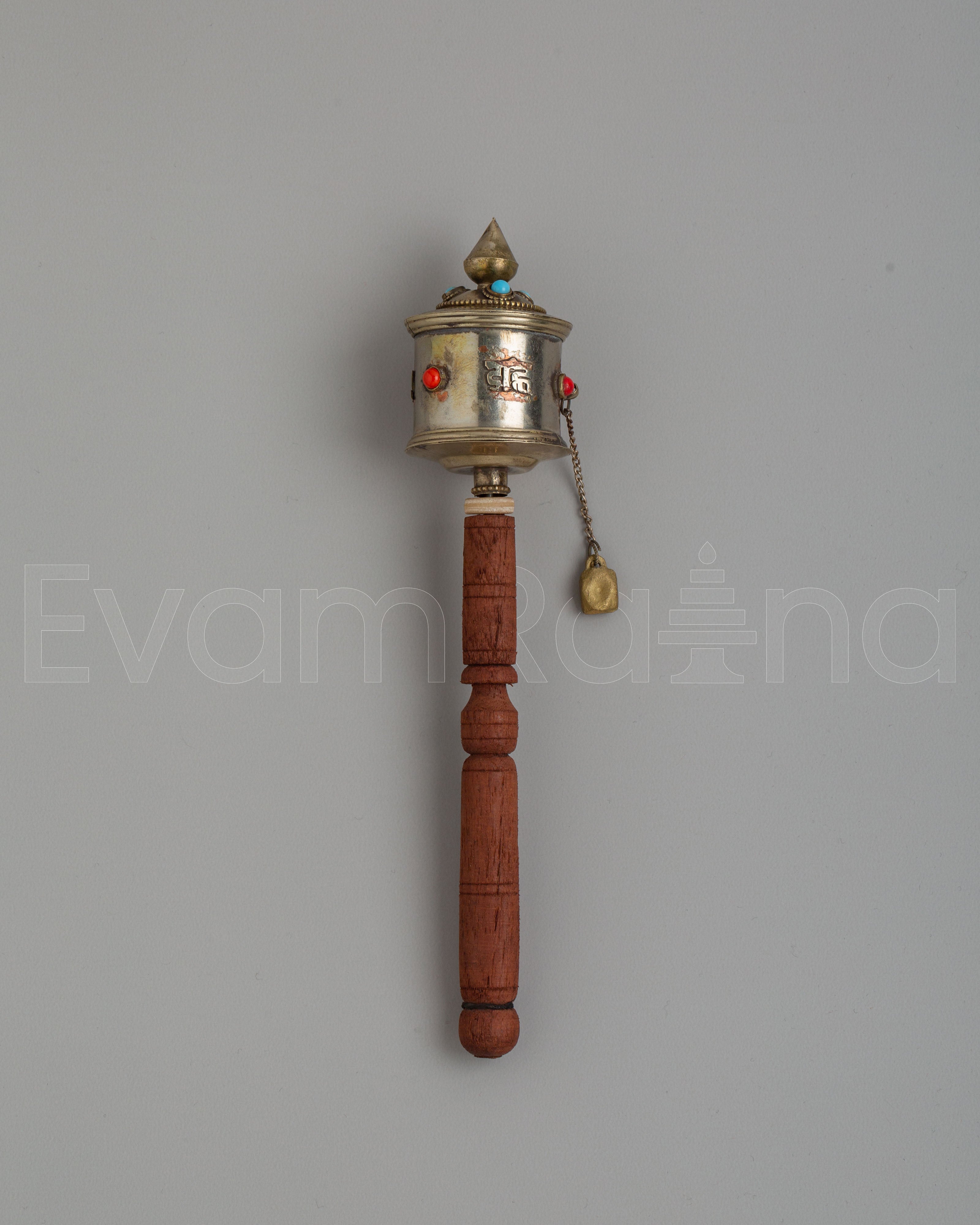 Sacred Handheld Prayer Wheel For Meditation | Copper, Coral & Turquoise Ritual Object