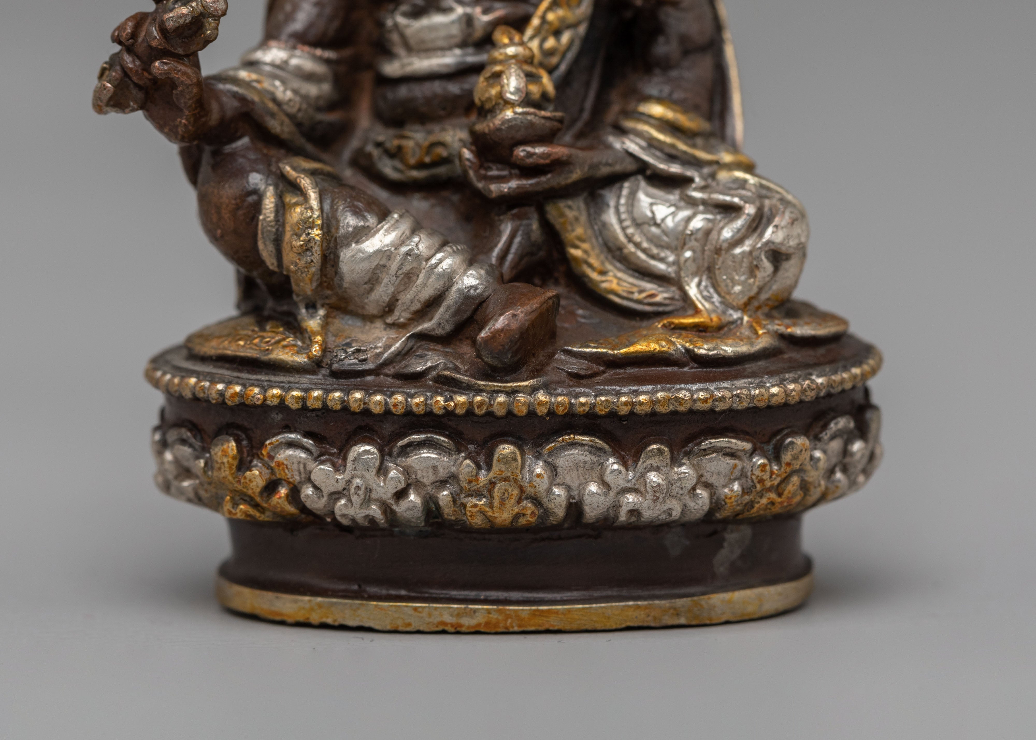 Guru Rinpoche Spiritual Protection Statue | Oxidized Copper Body with Electro Gold &amp; Silver Plating