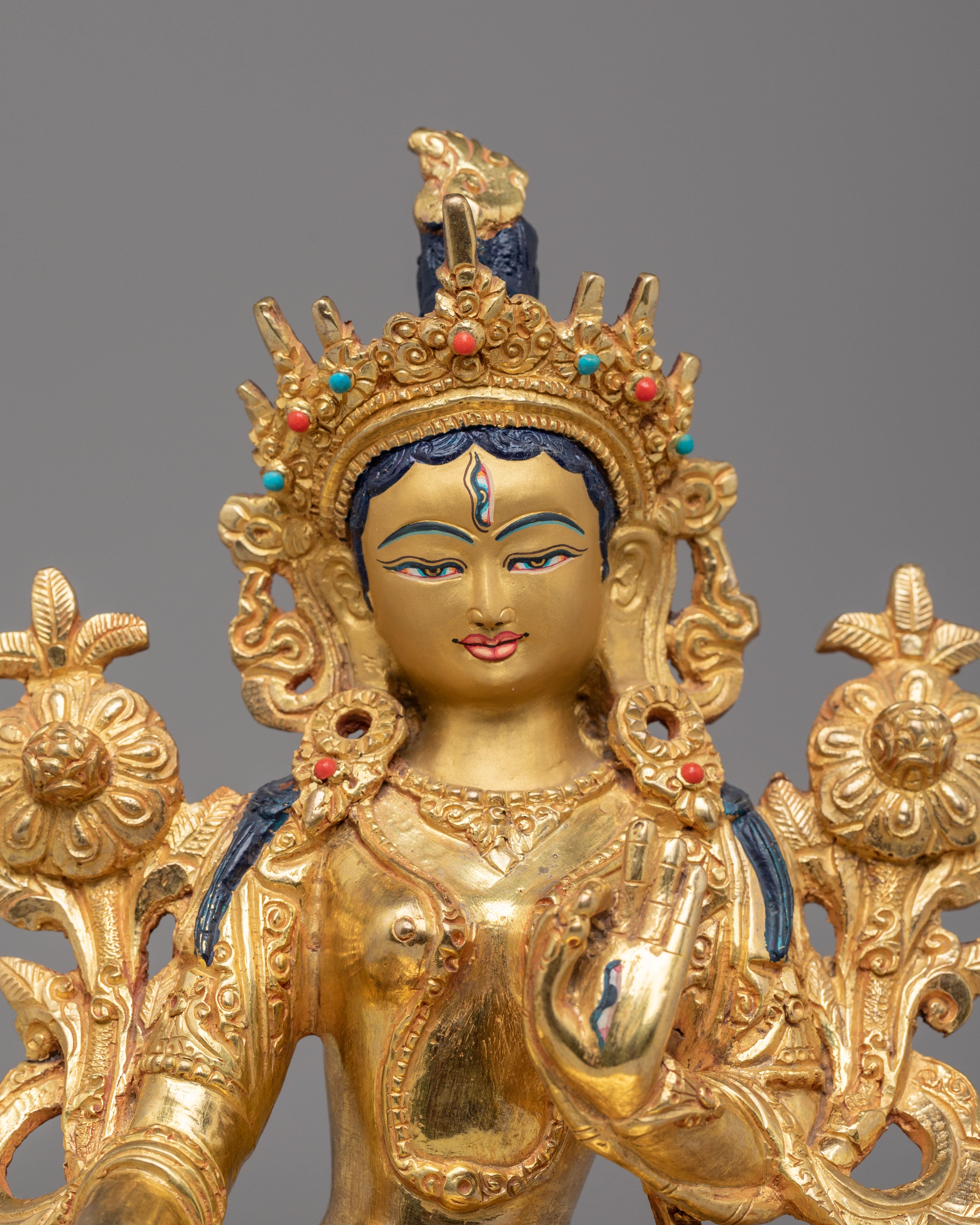 Handcrafted Seven-Eyed White Tara Statue | Tibetan Sculpture for Altar