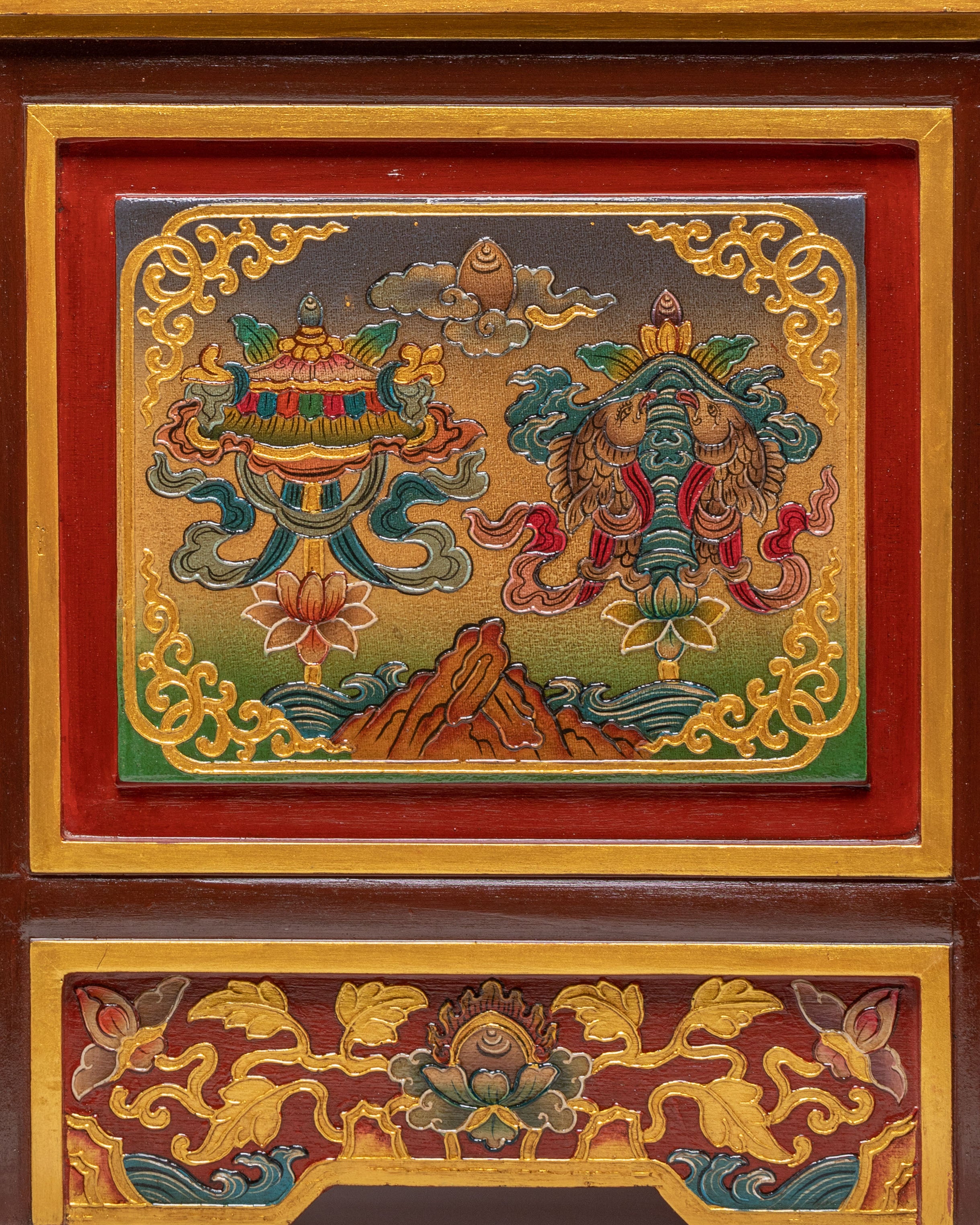Sacred Tibetan Folding Table | Handcrafted Wooden Table for Meditation & Rituals