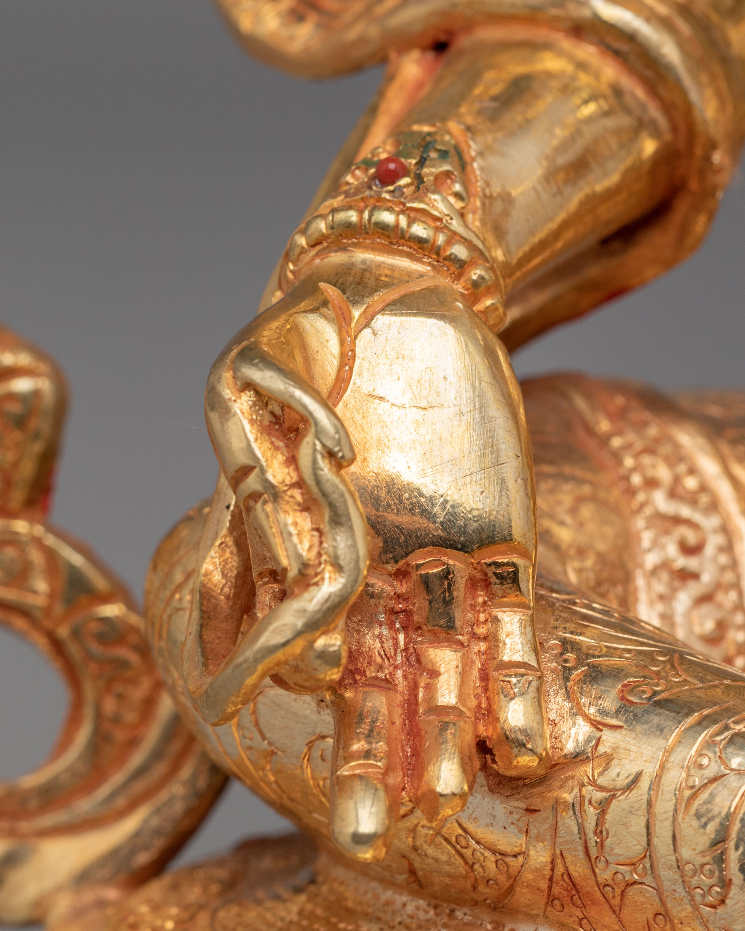 Sacred Green Tara Sculpture | Copper Body with 24K Gold Plating and Gemstones