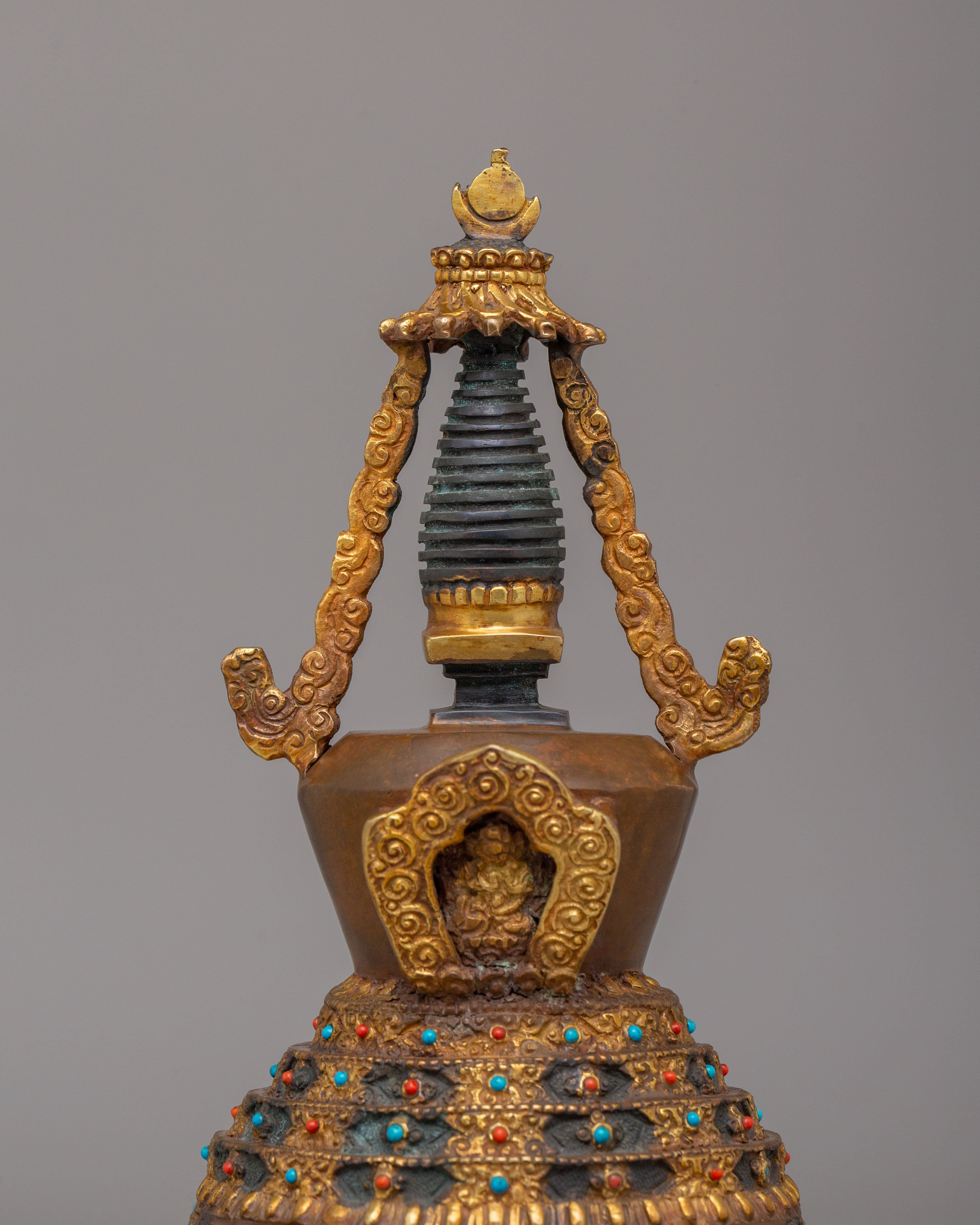 Handcrafted Tibetan Lotus Blossom Stupa | Sacred Spiritual Decor for Altar