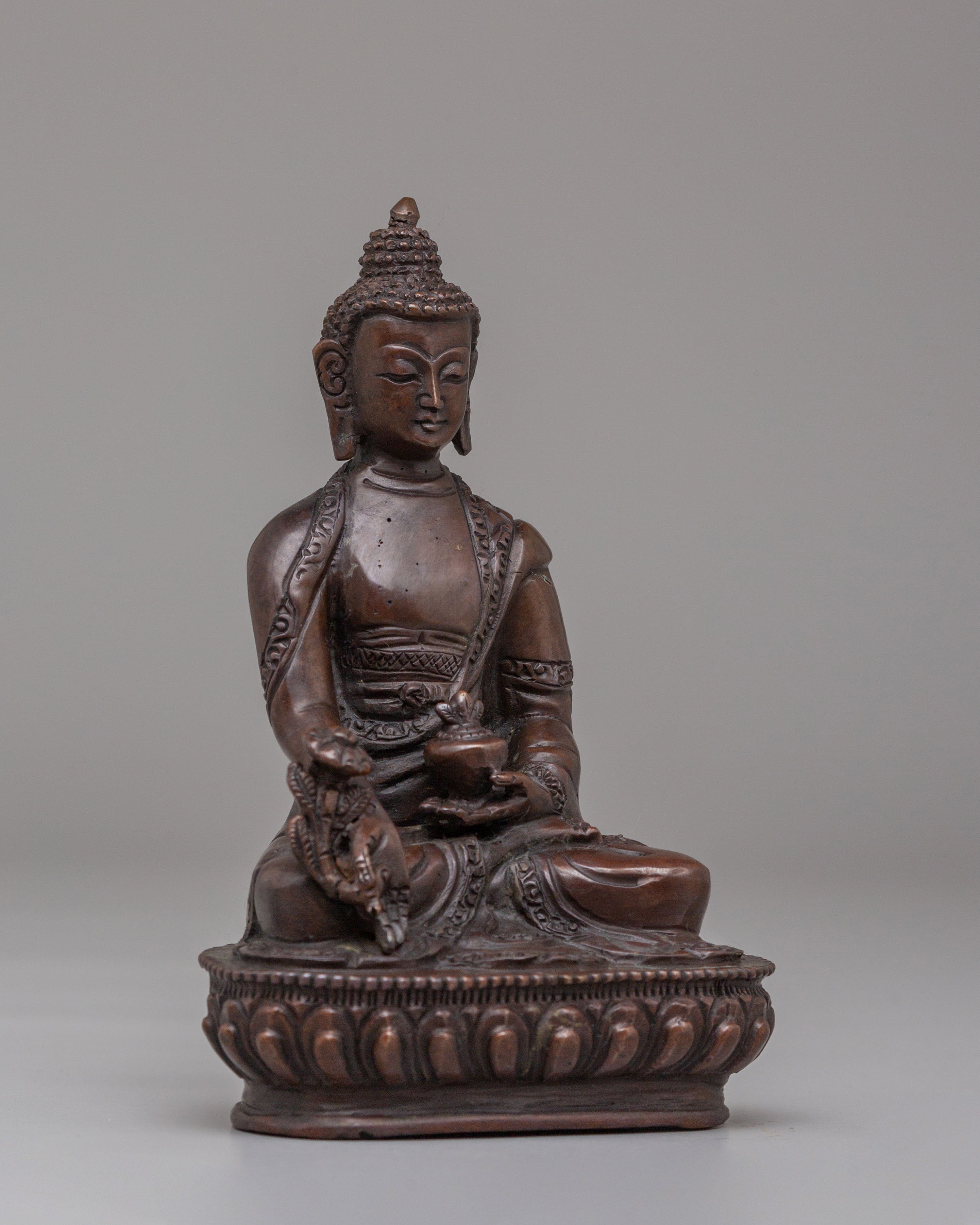Buddha of Healing Altar Statue | Oxidized Copper Medicine Buddha Sculpture