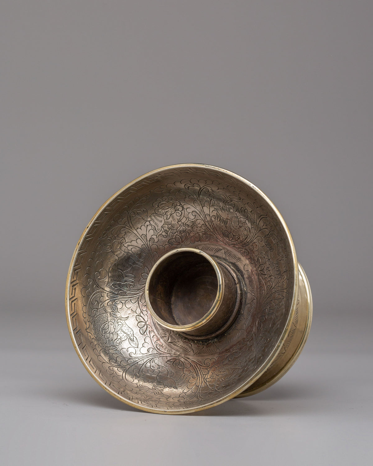 Decorative Ritual Tea Cup Cover | White Metal Sacred Offering
