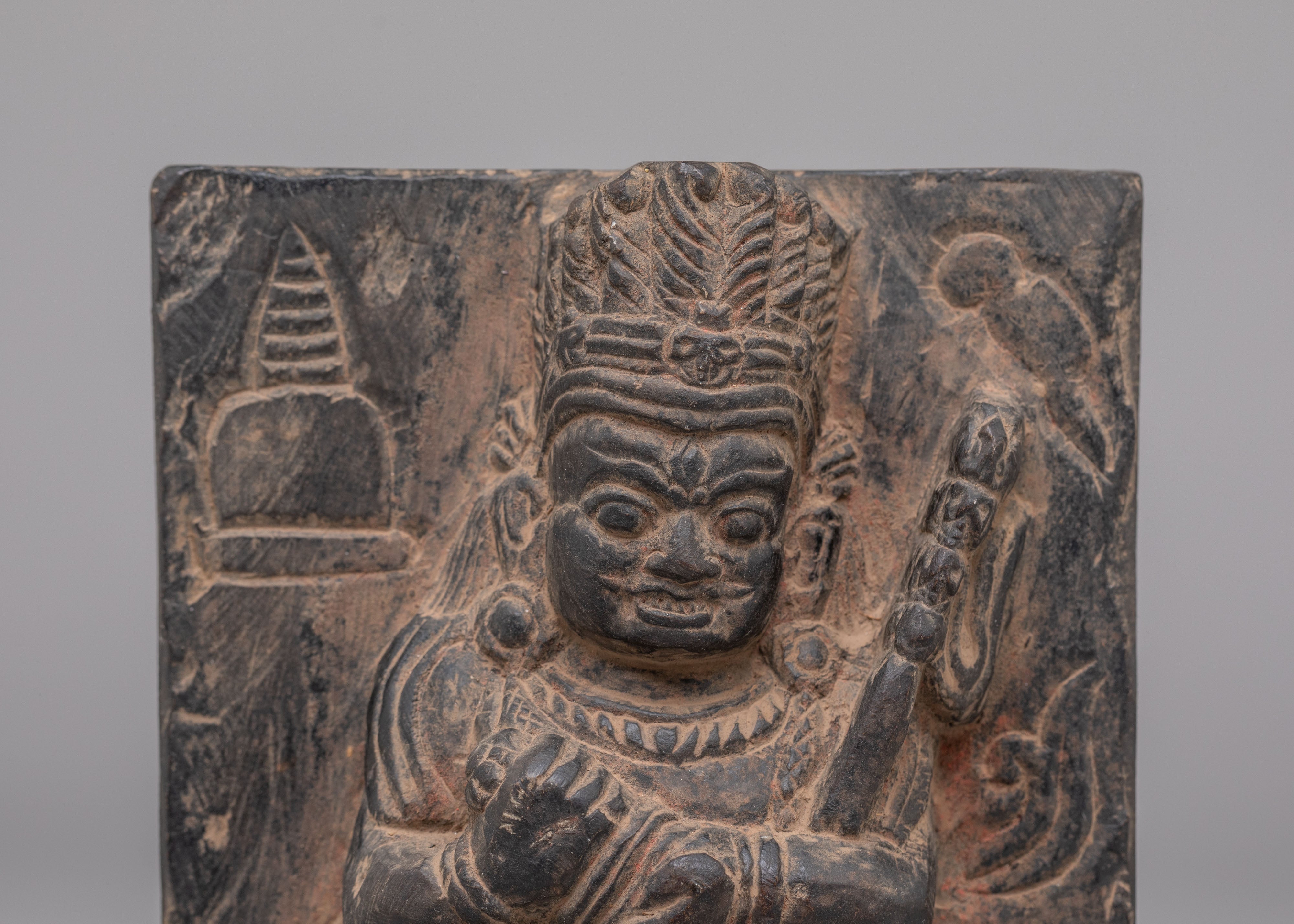 Vajrayana Mahakala Altar Statue | Handcarved Stone Mahakala Art