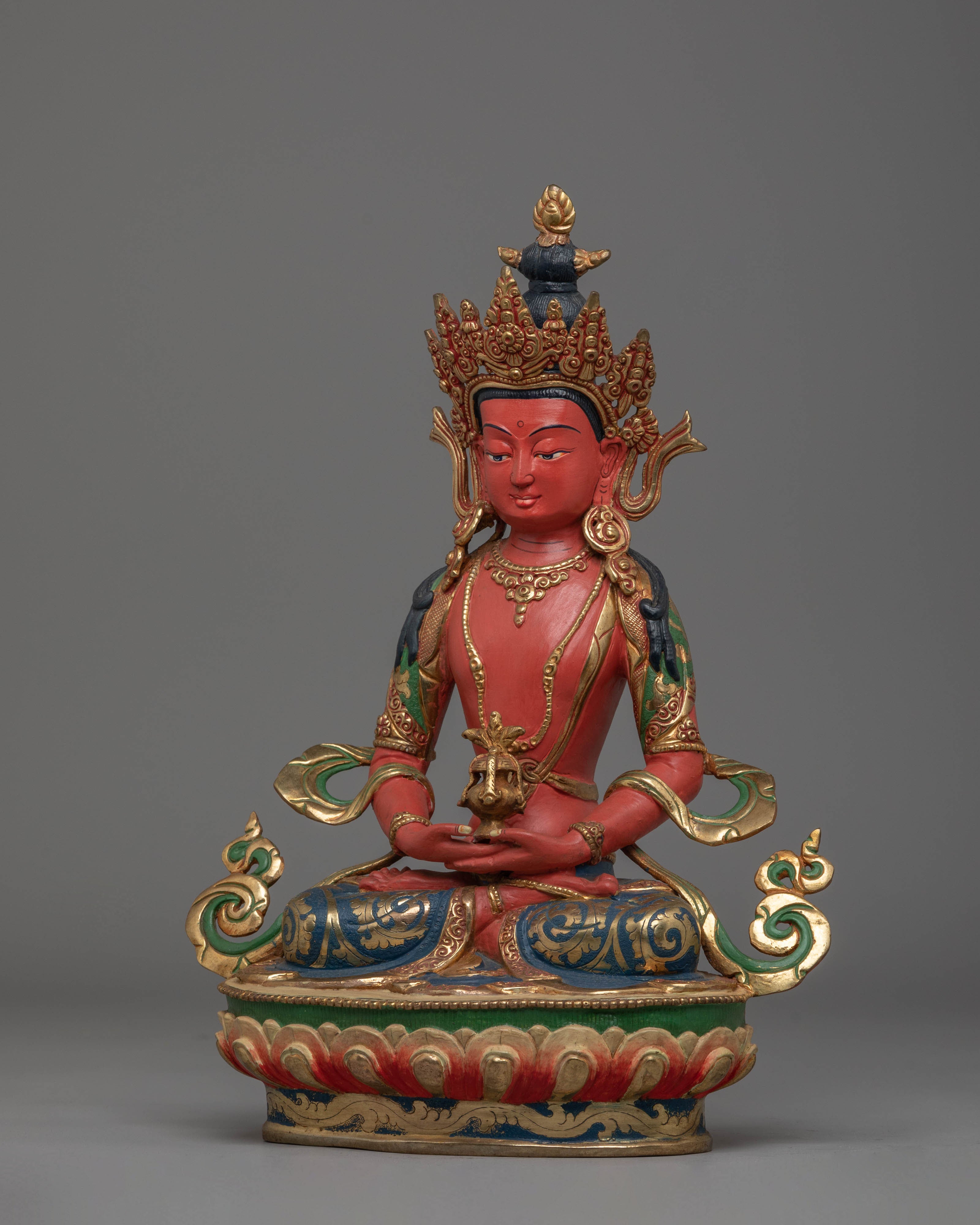 Handcrafted Amitayus Buddhist Copper Sculpture | Spiritual Artwork